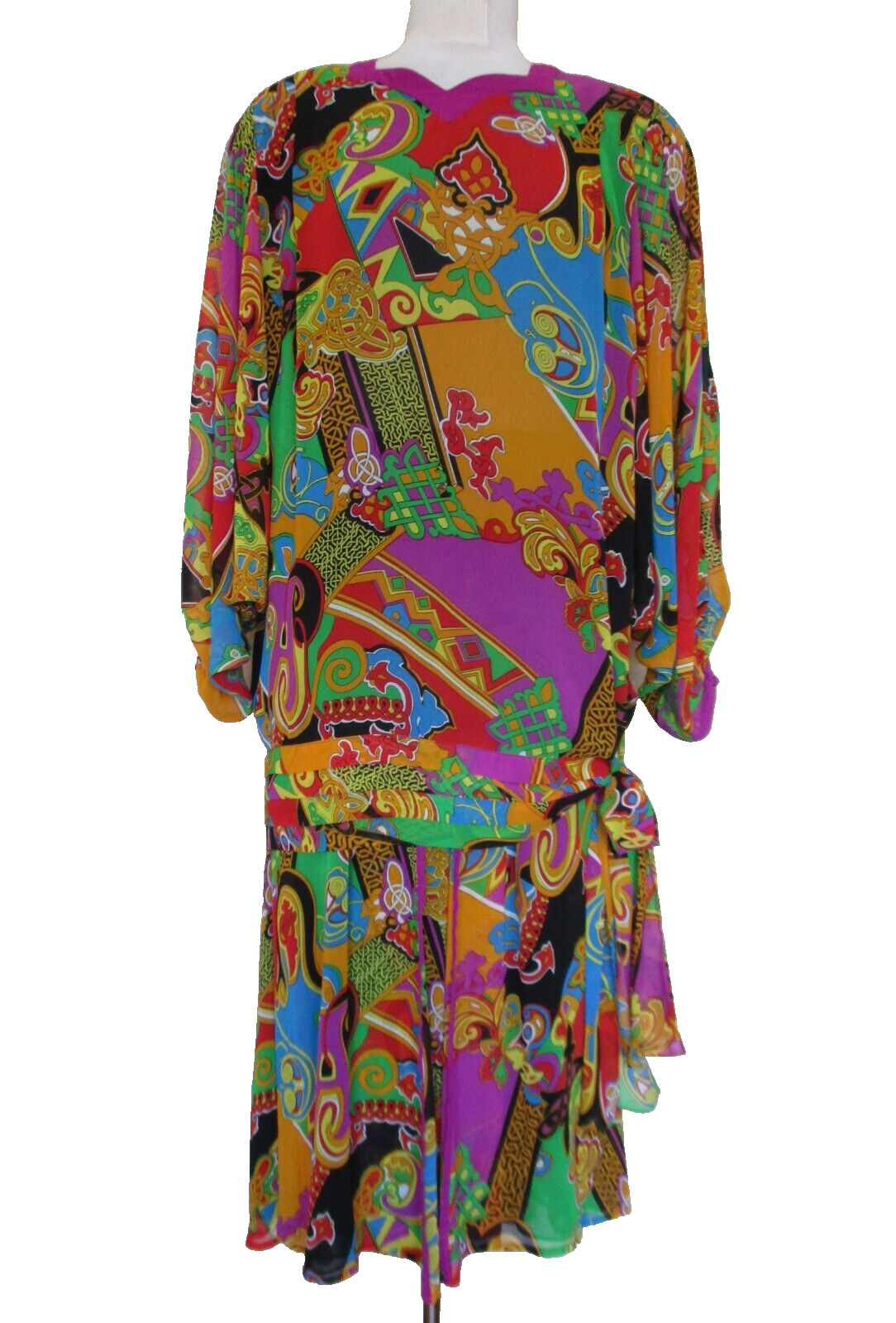 Vintage Diane Freis Skirt Top Set L/XL Women Multicolor Polyester Georgette