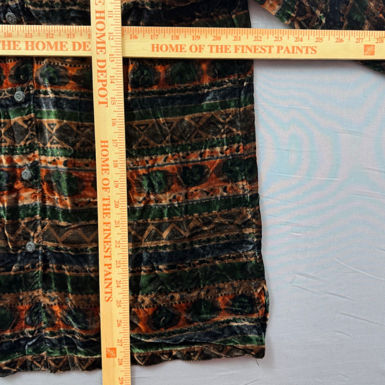 Gotcha Covered Vintage Velvet Burnout Shirt Southwestern Geometric Green Orange