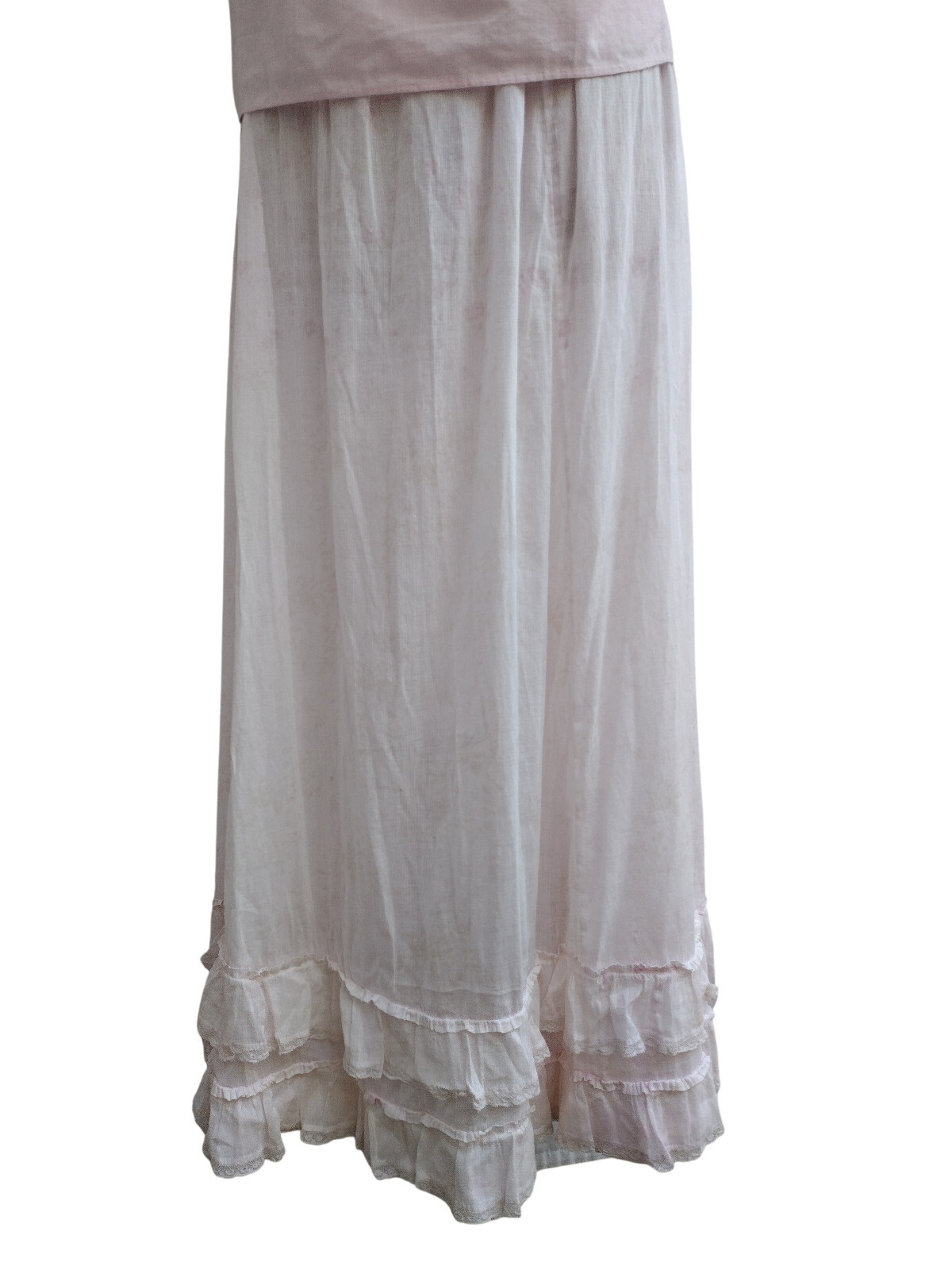Antique Edwardian Victorian Pink Floral Bouquet Lace Prairie Maxi Dress Size S