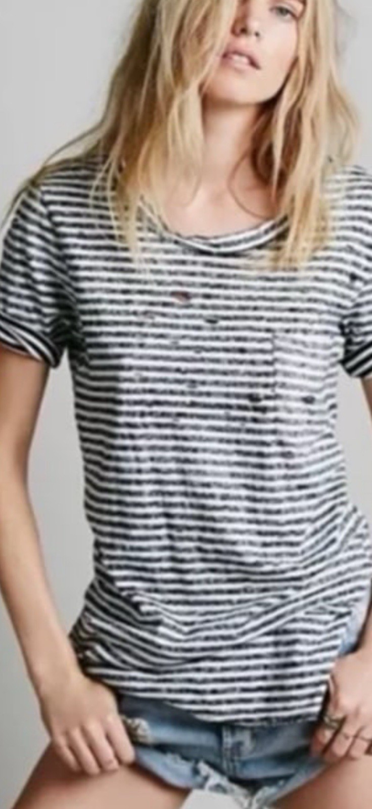 VTG We The Free USA Oversize T-Shirt Striped Distressed Cotton Women L/G