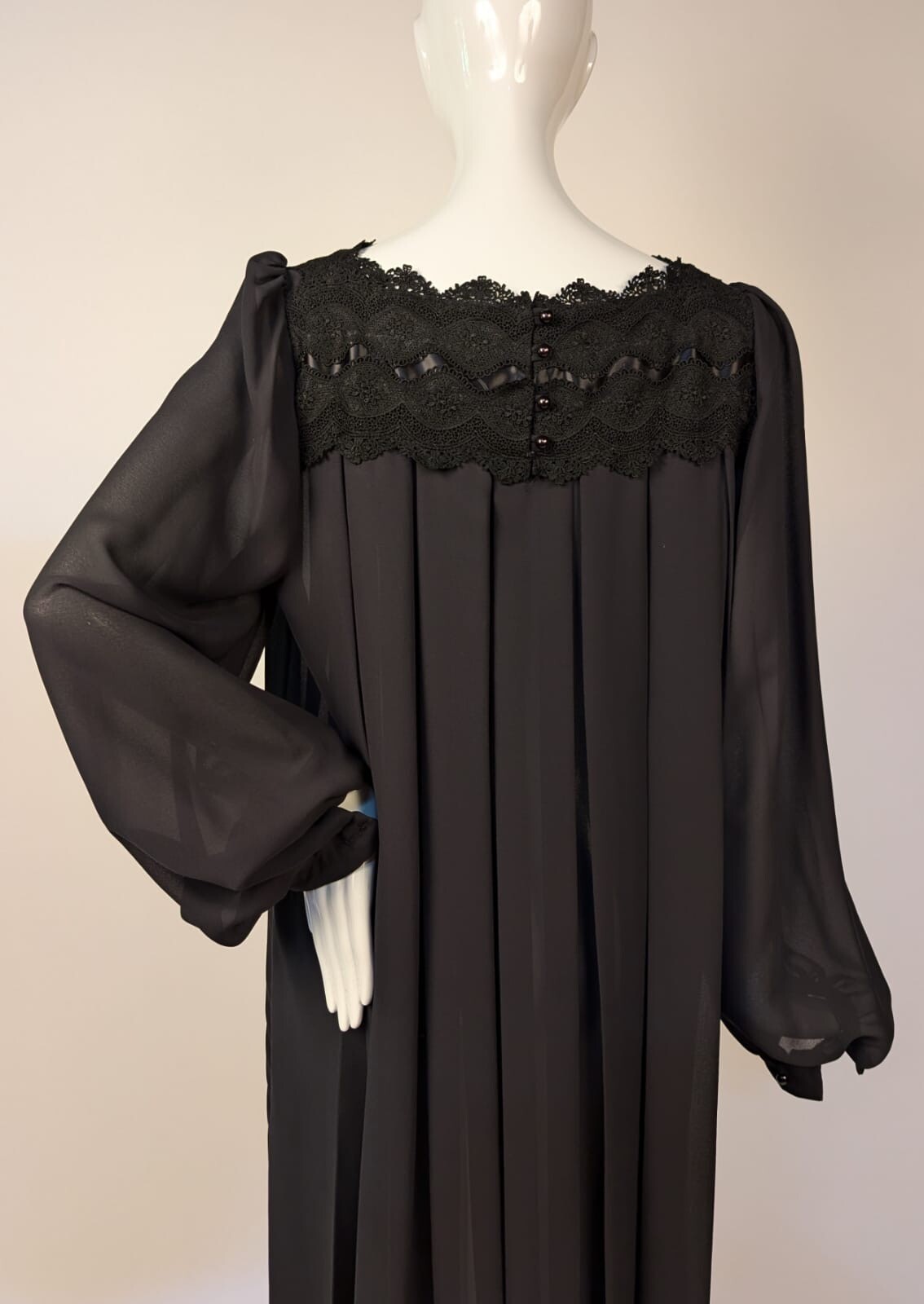 VINTAGE 1980’S OVERSIZED SHEER BLACK DRESS W FULL SLEEVES + NIEMAN MARCUS LABEL