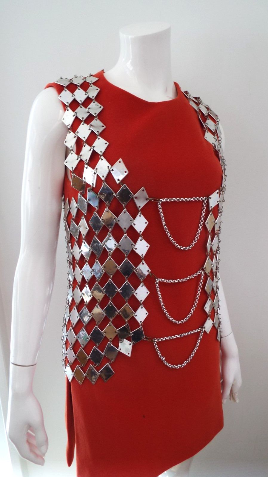 VTG 1960s Silver Tone Chainmail Long Vest Top Mirror Finish Paillette Chain Mail