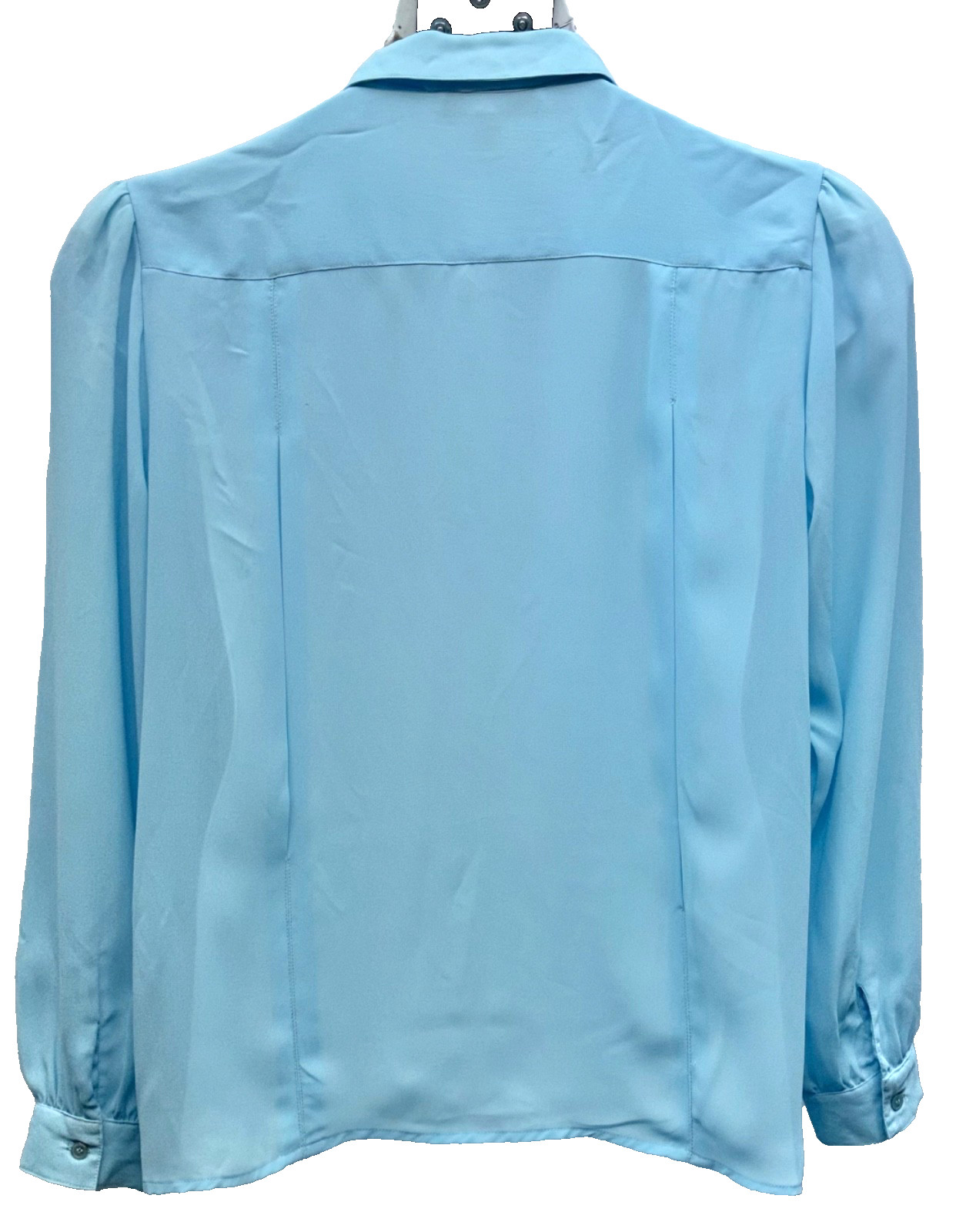 VTG Joan Harper Women Size 16 Button Up Long Sleeve Chiffon Top Baby Blue Pleats