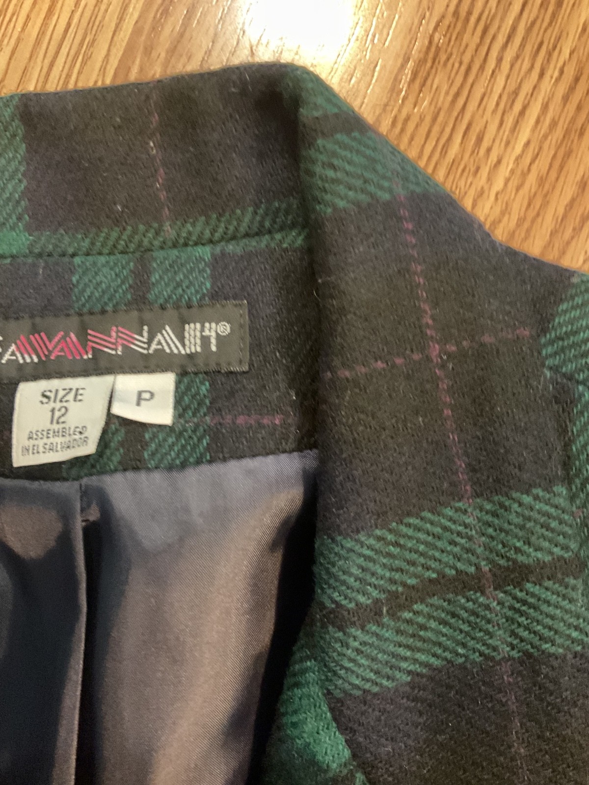 Vintage *Savannah* Blazer WOOL 12P Padded Shoulders BlueGreen Plaid