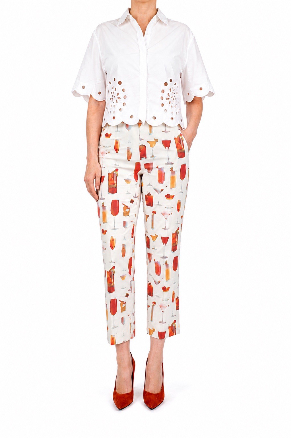 Vintage Tufi Duek Cocktail Print Cropped Pants Size EU 44
