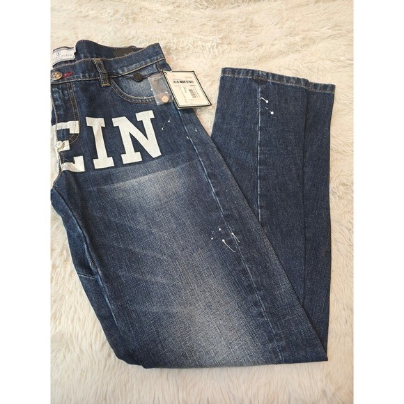 NWT Philipp Plein Junior „Bel Air” Paint Splatter Jeans Size 14 Authentic