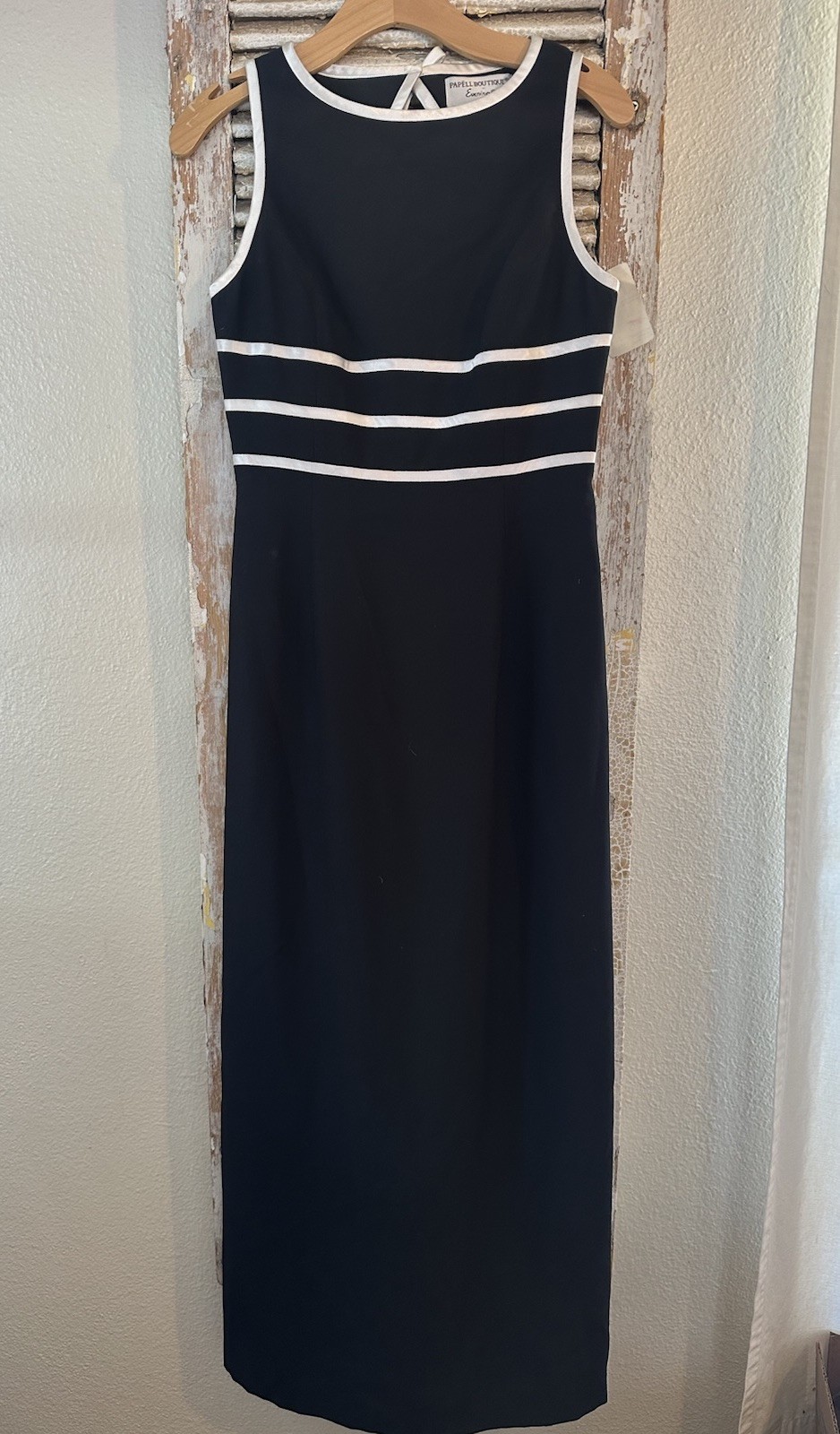 A16 NEW! Vintage Papell Boutique Evening Black/White Trim 3 Band Bow Sz 10P