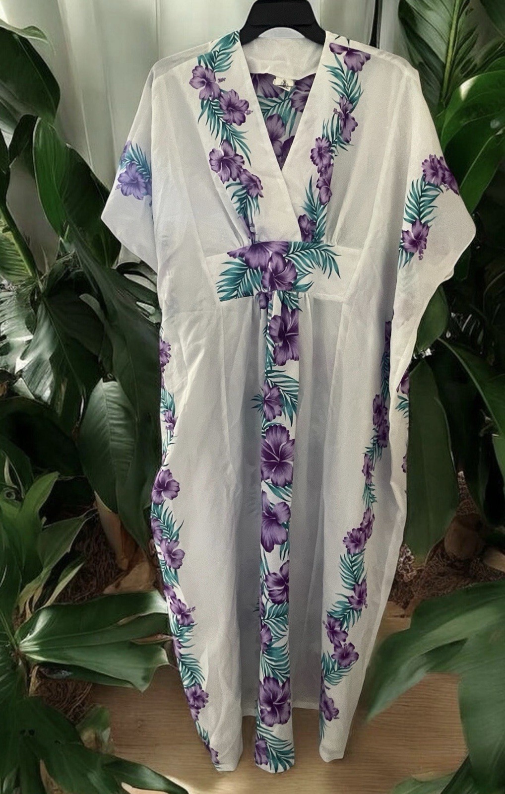VTG Royal Hawaiian Creations Caftan Purple Hibiscus Dress 🌺 One Size Fits All