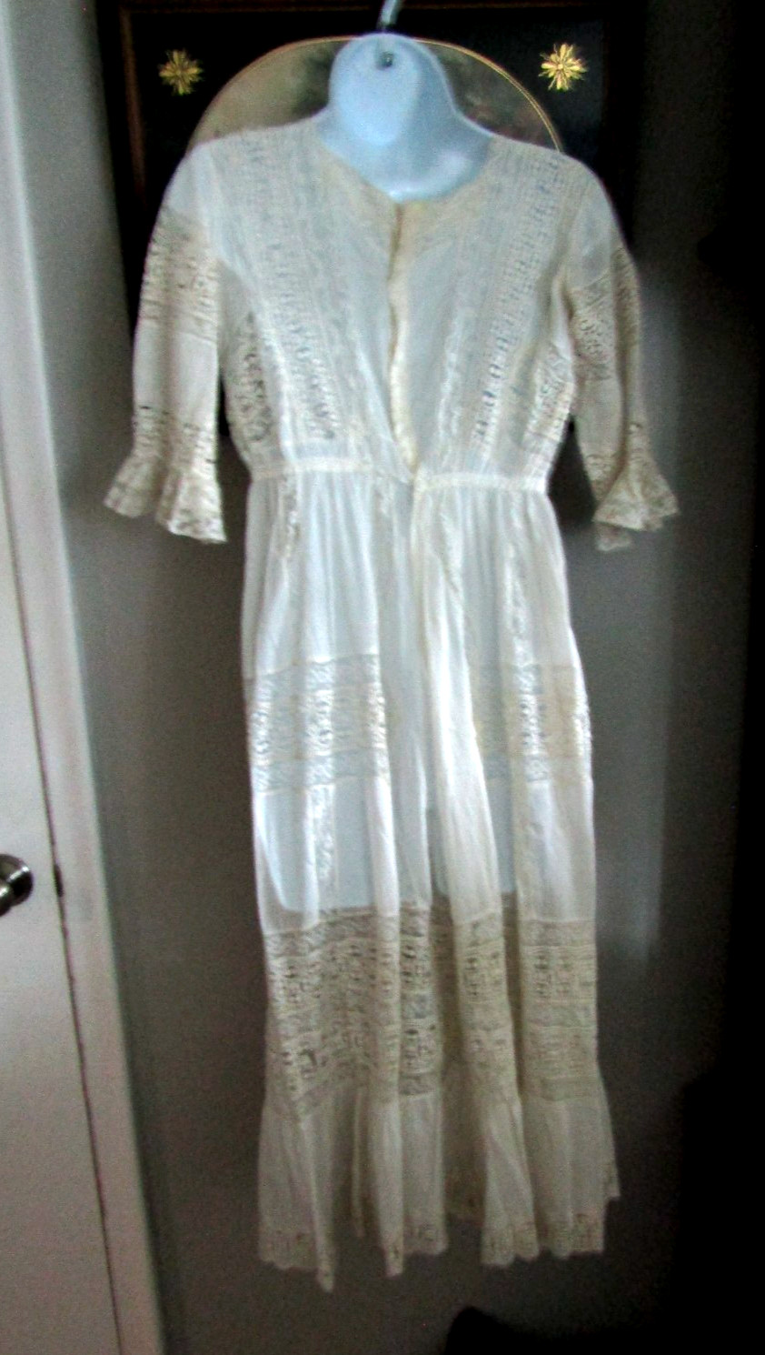Vtg 1890’s Victorian Edwardian DAY DRESS Lace Cotton WONDERFUL Handmade Lace