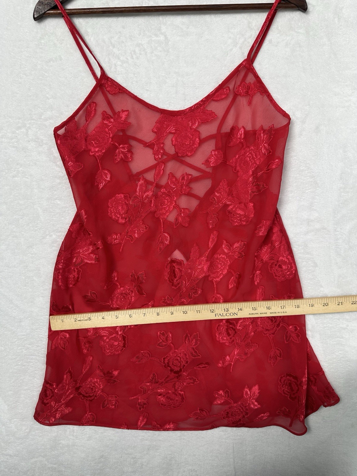 Vintage Secret Treasures Red Floral Sheer Babydoll Slip Dress Size Small Y2K