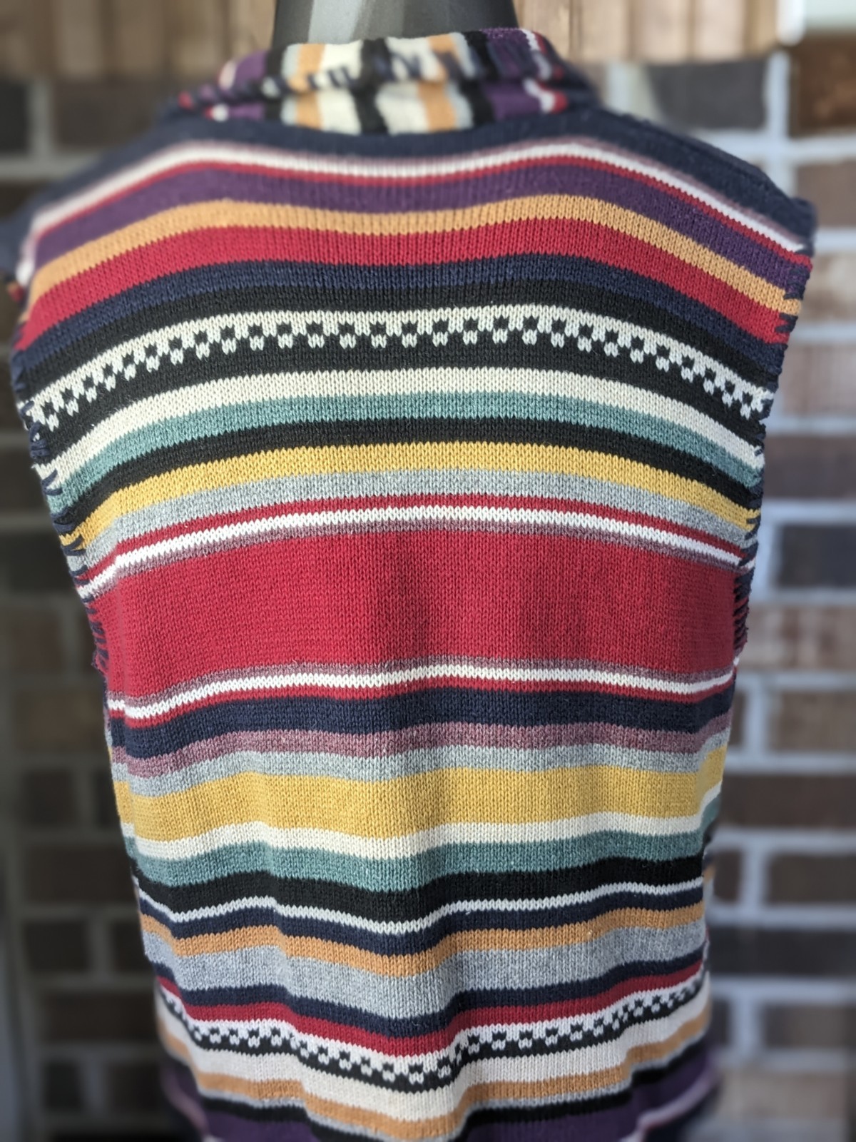 Southwestern Boho 90s Cotton & Ramie Multicolor Knit Native American L Vest