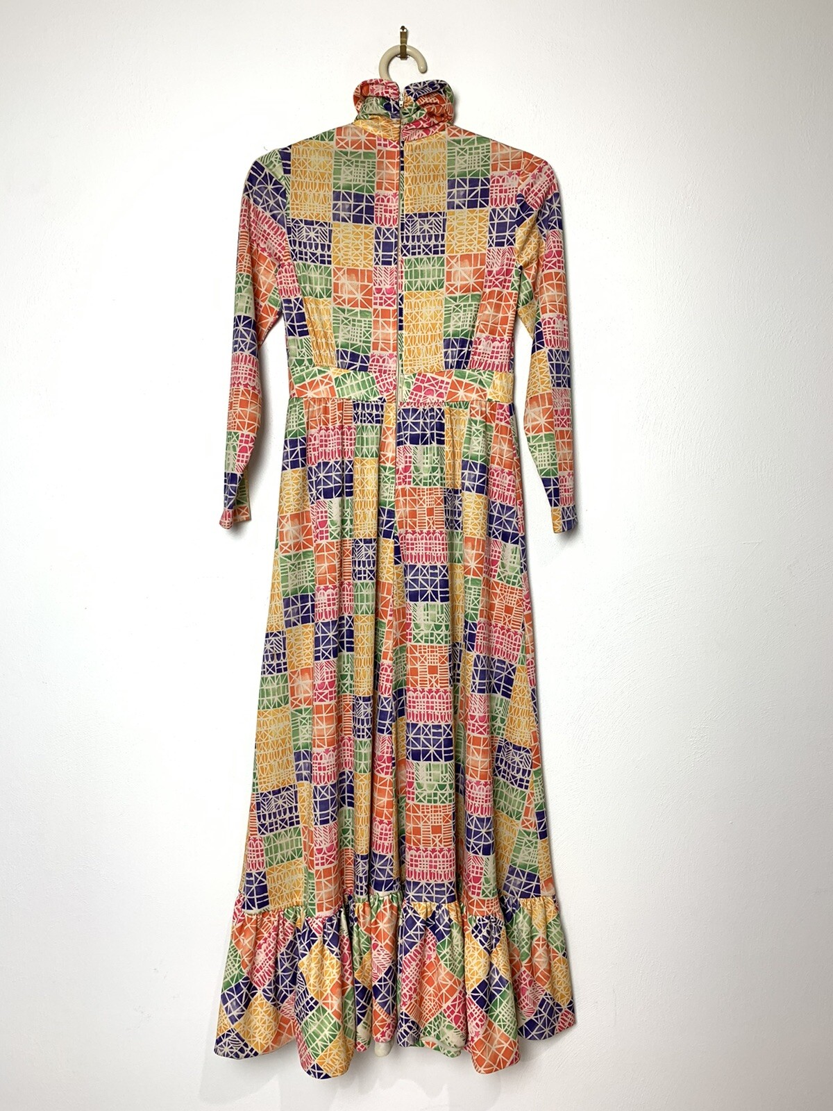 Vintage 60s 70s Maxi Dress SMALL Op Art LIZA PENN design hippie boho Psychedelic