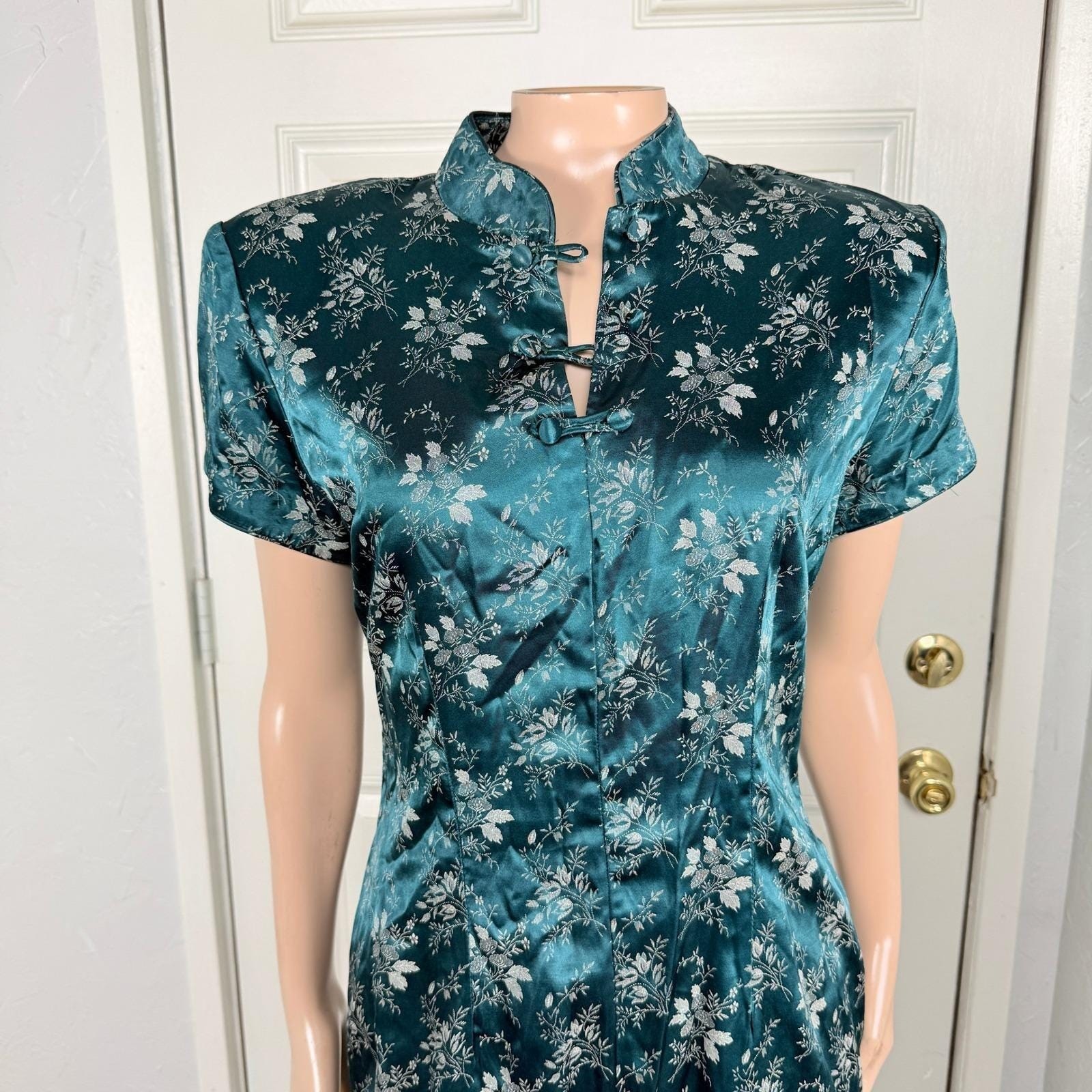 Vintage 80s 90s Dawn Joy Women’s 7/8 Rayon Satin Floral Brocade Asian Toggle OO6