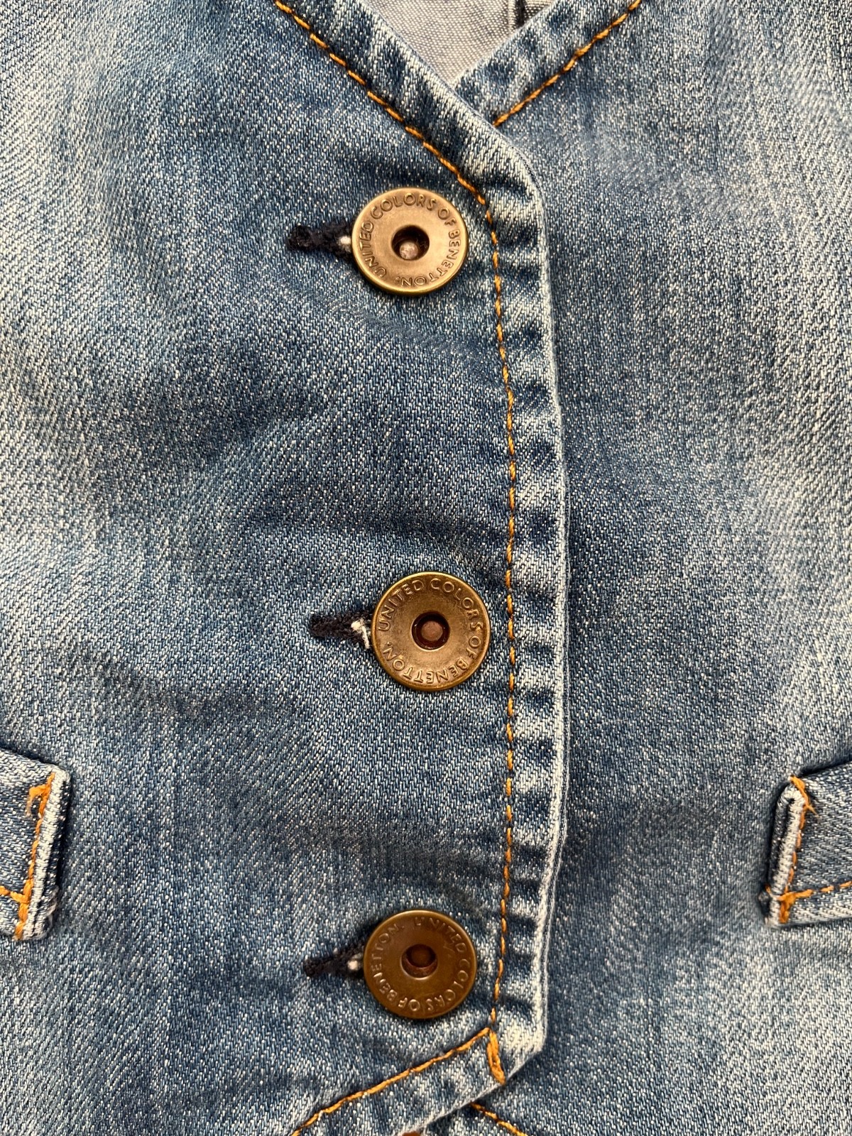 Vintage Benetton Jeans Denim Vest Y2K Tailored Waistcoat Blue Size S