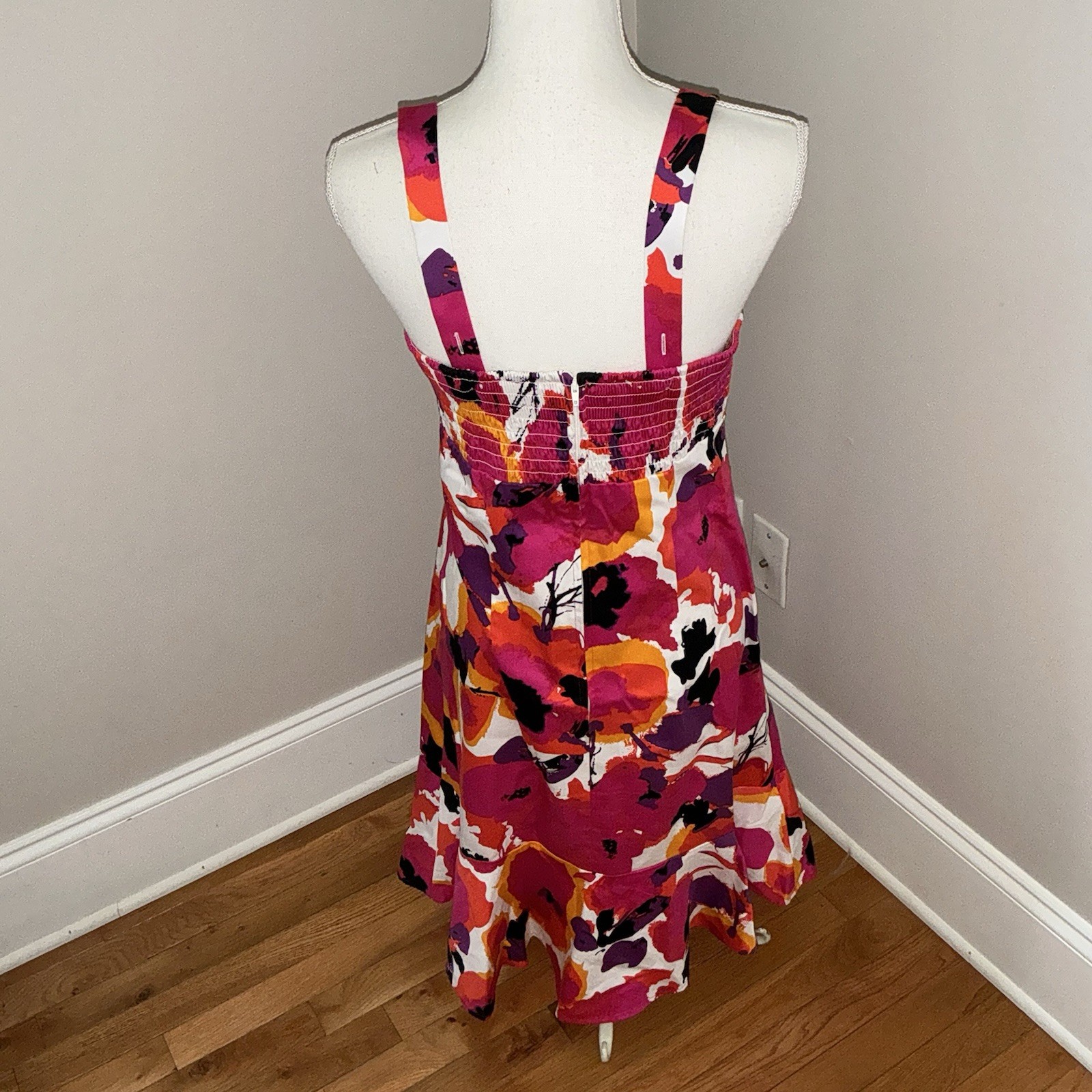 Madison Leigh Size 10 Bright Pink Floral Ruffled Hem Dress Retro Sundress Y2K