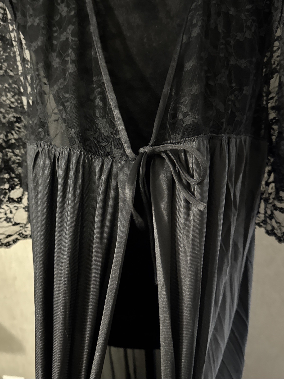 Vintage Kaydette Black Nylon Lace Long Peignoir Nightgown Dress 3X 48/50 USA