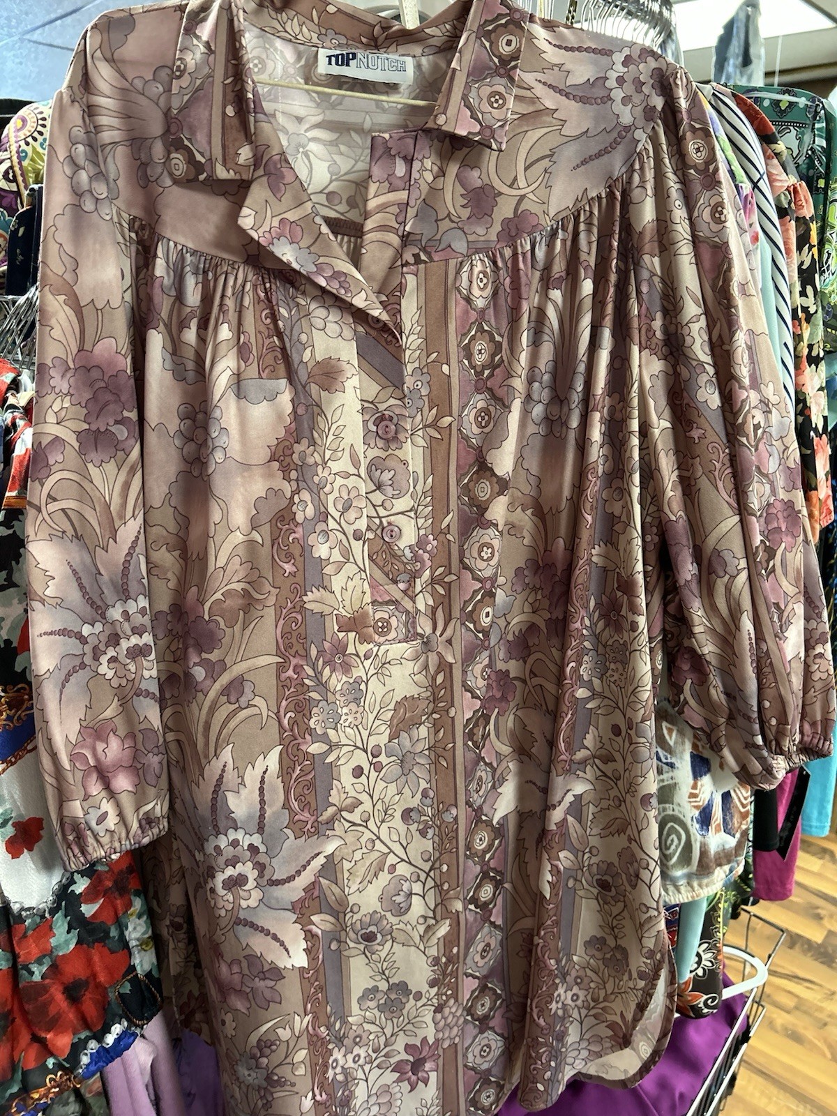 Vintage Women’s Top Notch Floral Blouse Shirt Plus Size 44/24W Smock 3/4 Sleeve