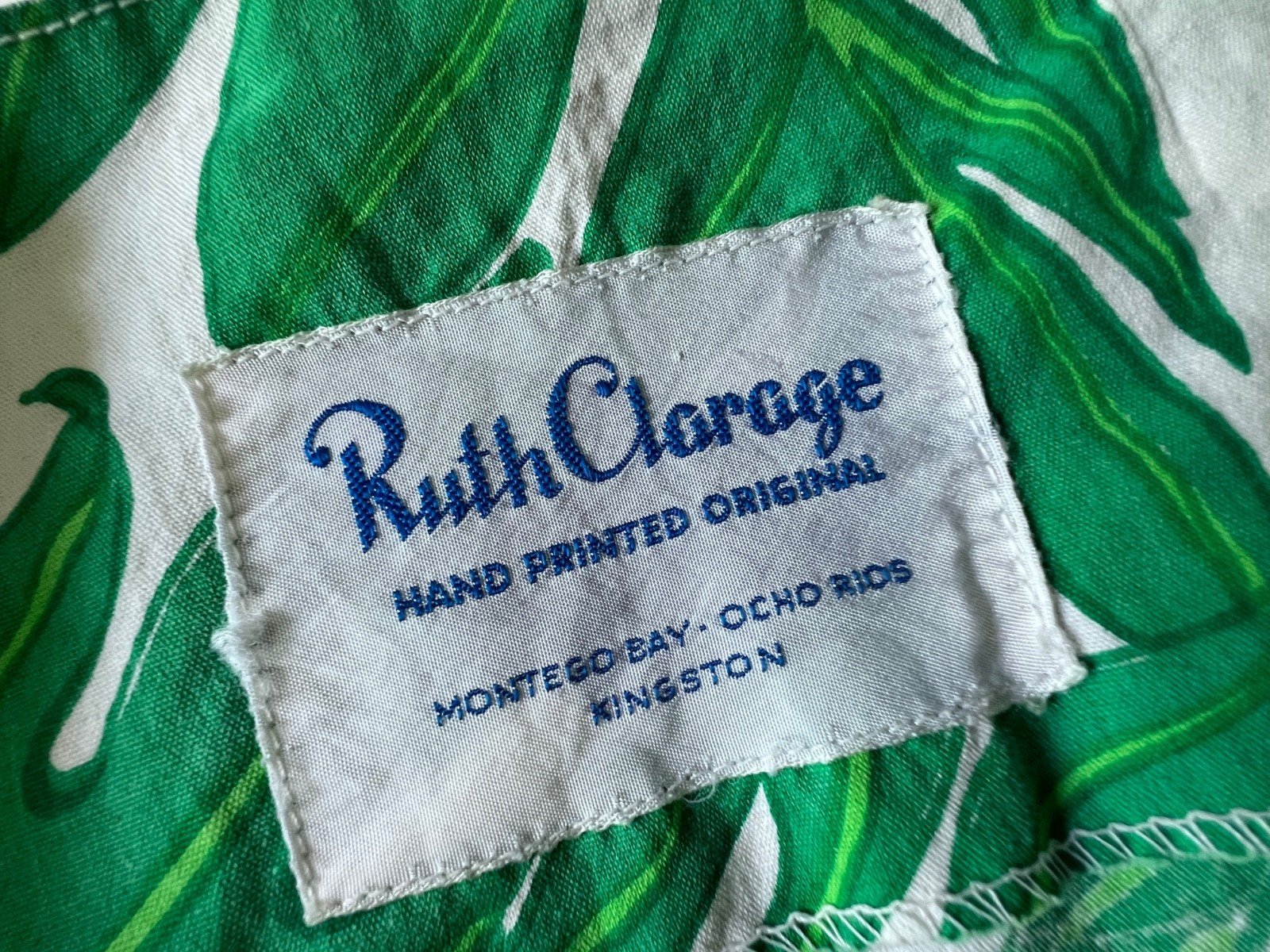 VTG 60’s Ruth Clarage Green Palm Leaves Lime Print Tunic Resort Sleeveless Top M