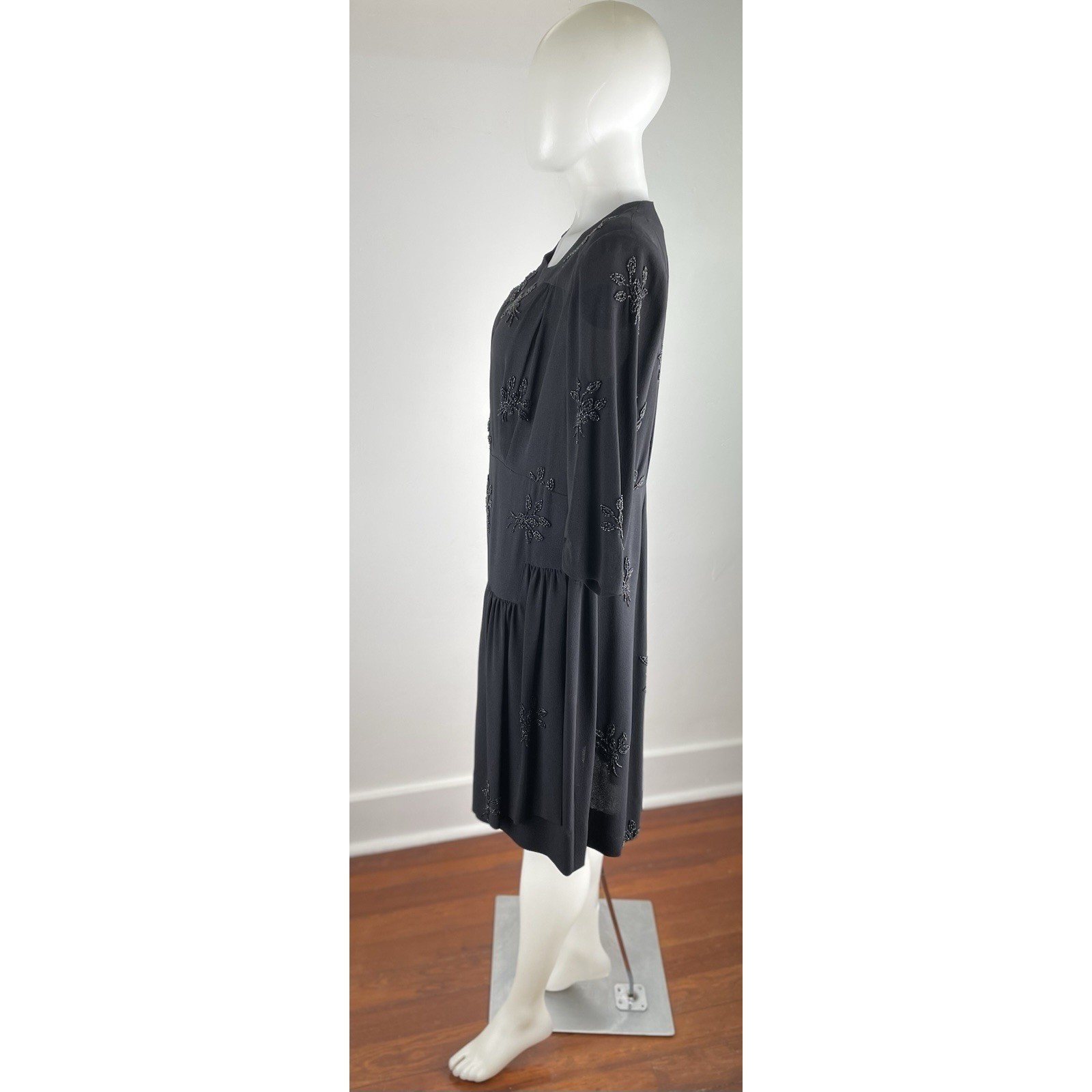 Vintage 40s Black Beaded Rayon Dress Beaded Formal Elegant READ