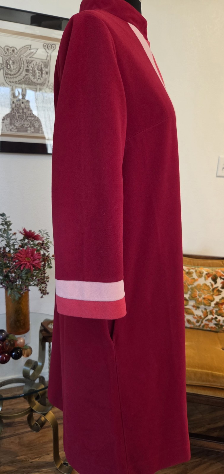 🦋70’s VANITY FAIR Sz 14 Housecoat 💕Pink Velour 1/4 Zip EUC