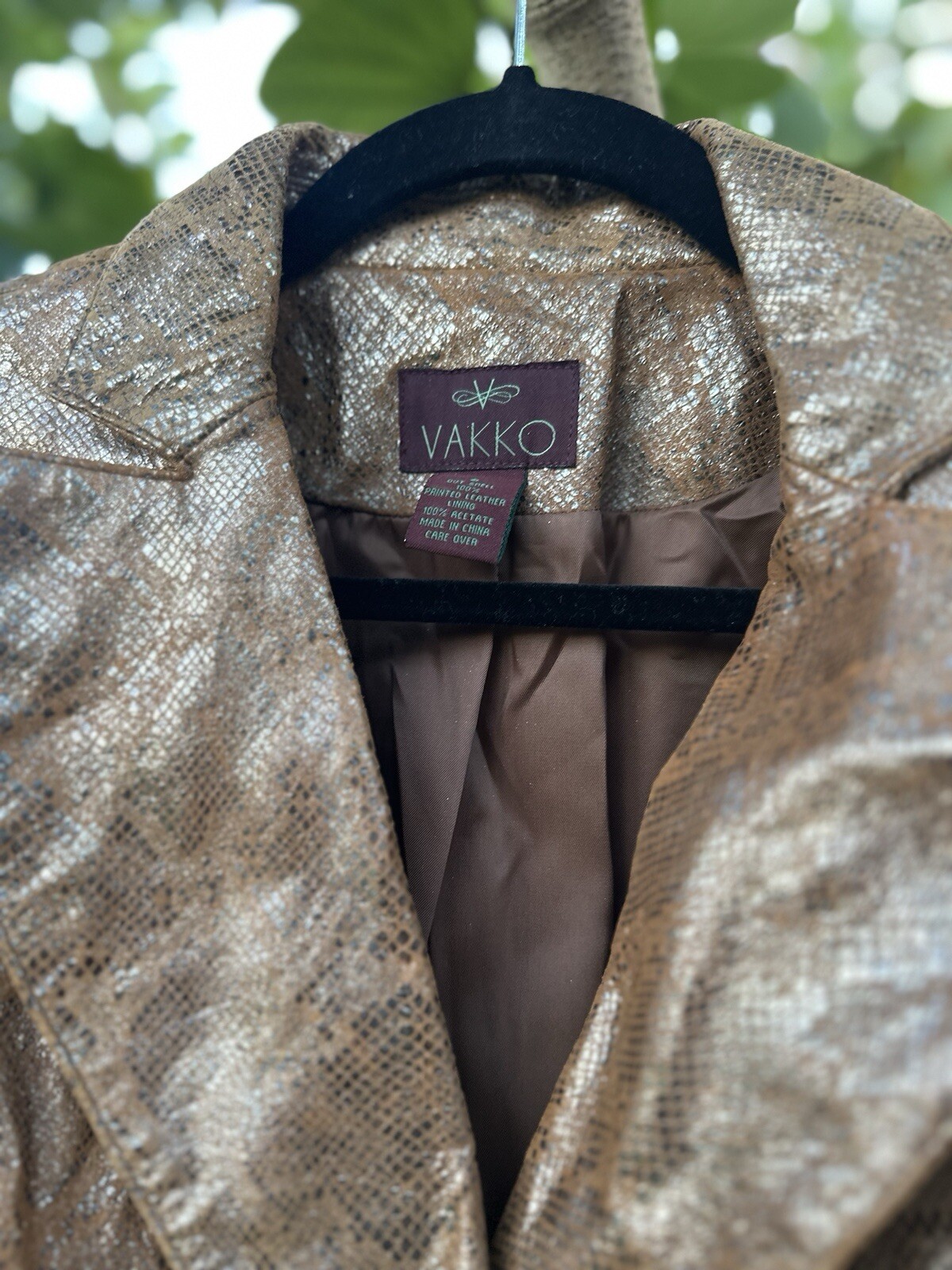 Vtg 90’s Designer Vakko Blazer Leather Jacket Metallic Snake Print Mustard Sz8