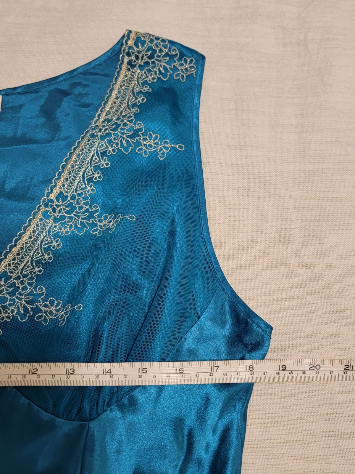 VTG BABYDOLL Cami Slip Dress Night Gown Size L Lace Aqua Blue KNEE LENGTH