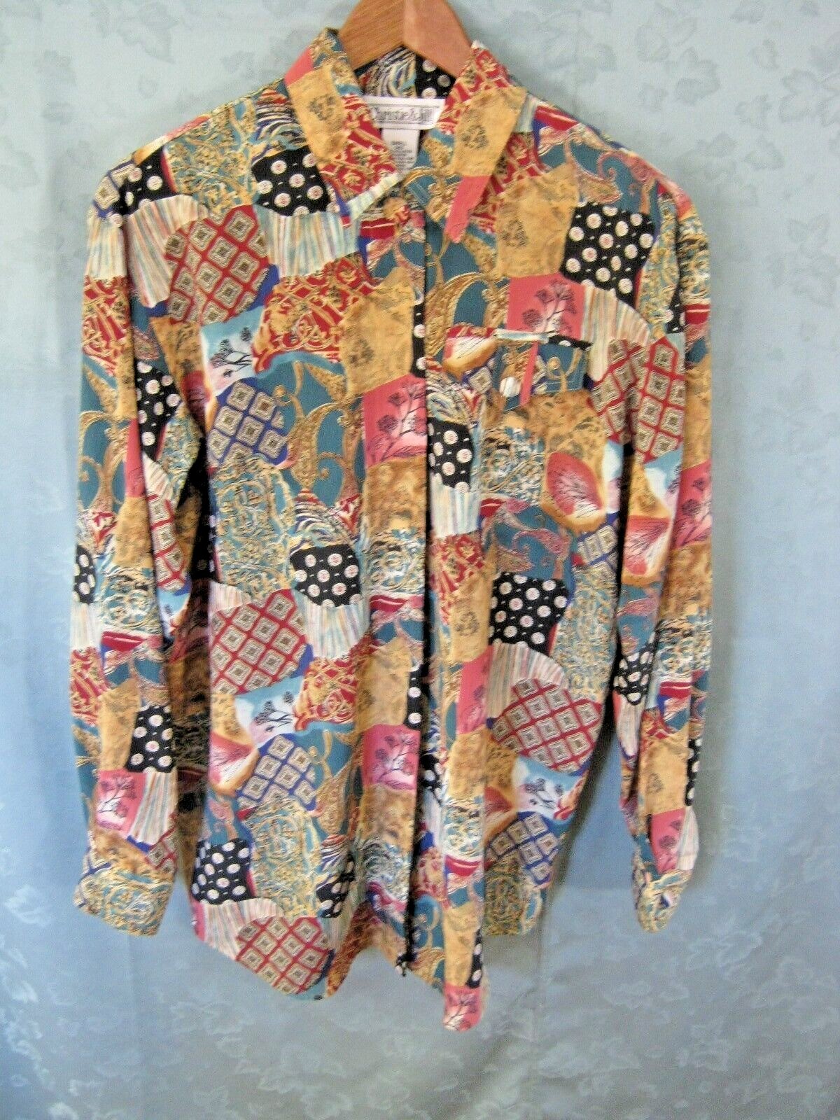 80’s Christie & Jill Size Small Oversized Tunic Shirt Patchwork Print Top