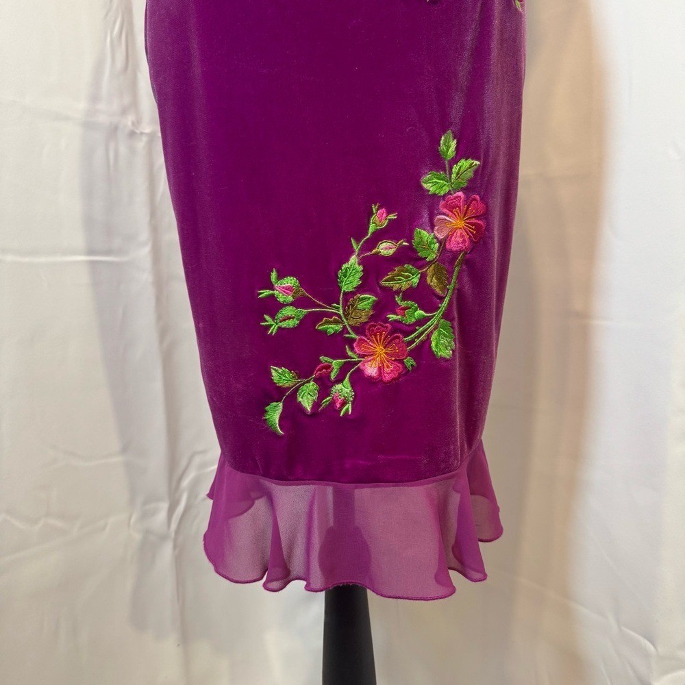 VTG Betsey Johnson New York M Fuchsia Embroidered Velvet Midi Dress 90s Grunge