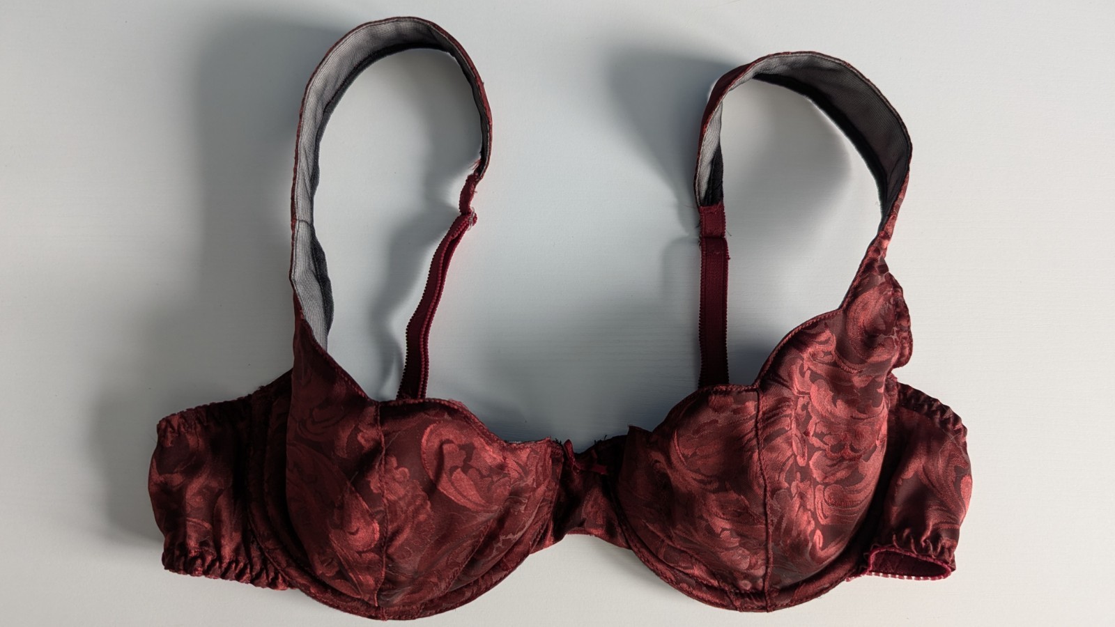 Vtg 1990s Second Skin Scalloped Bra 34B Wine Burgundy Vintage Floral Brocade