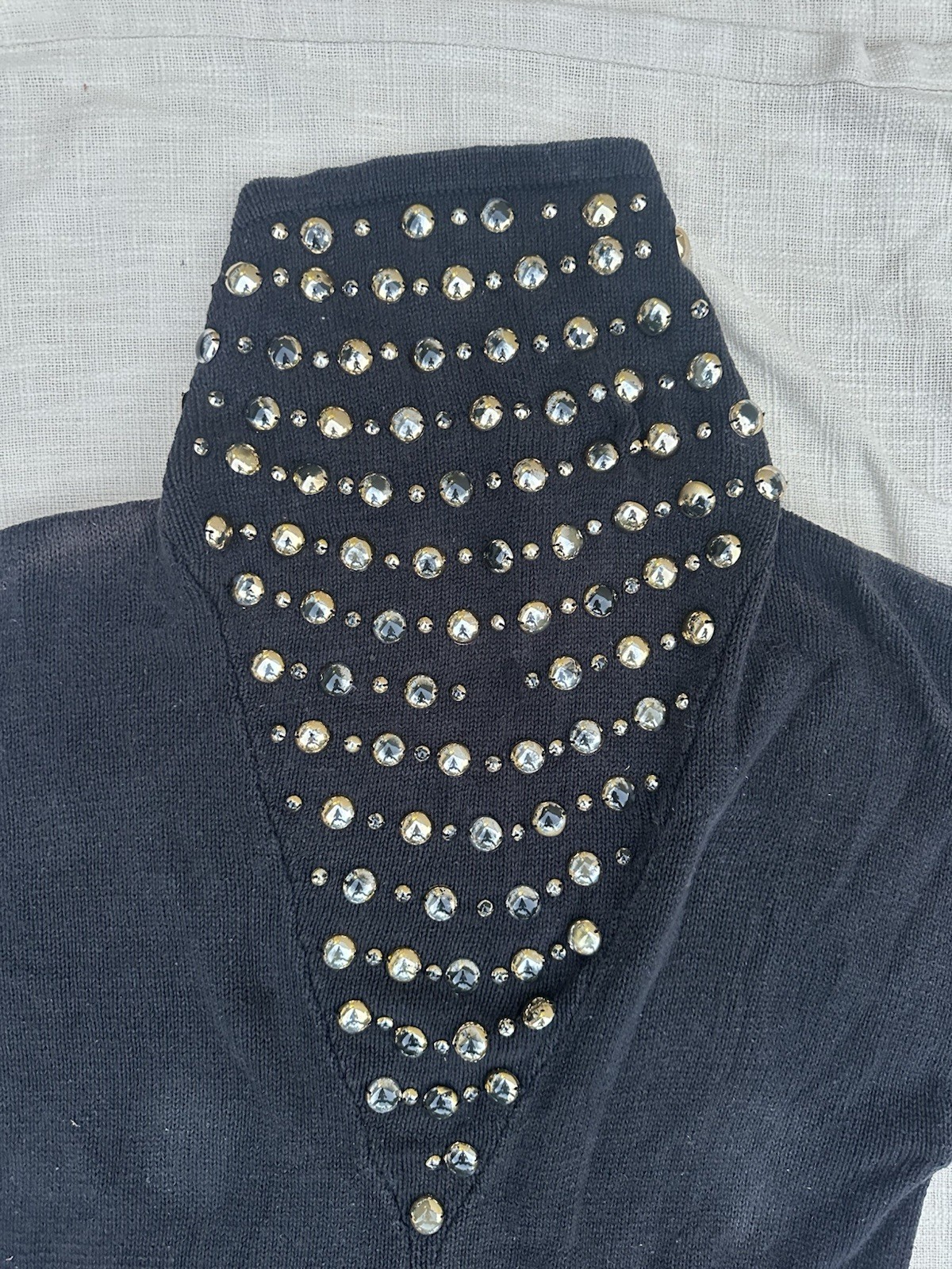 Vintage 80s Bonnie Boerer Black Studded Beaded Turtleneck Knit