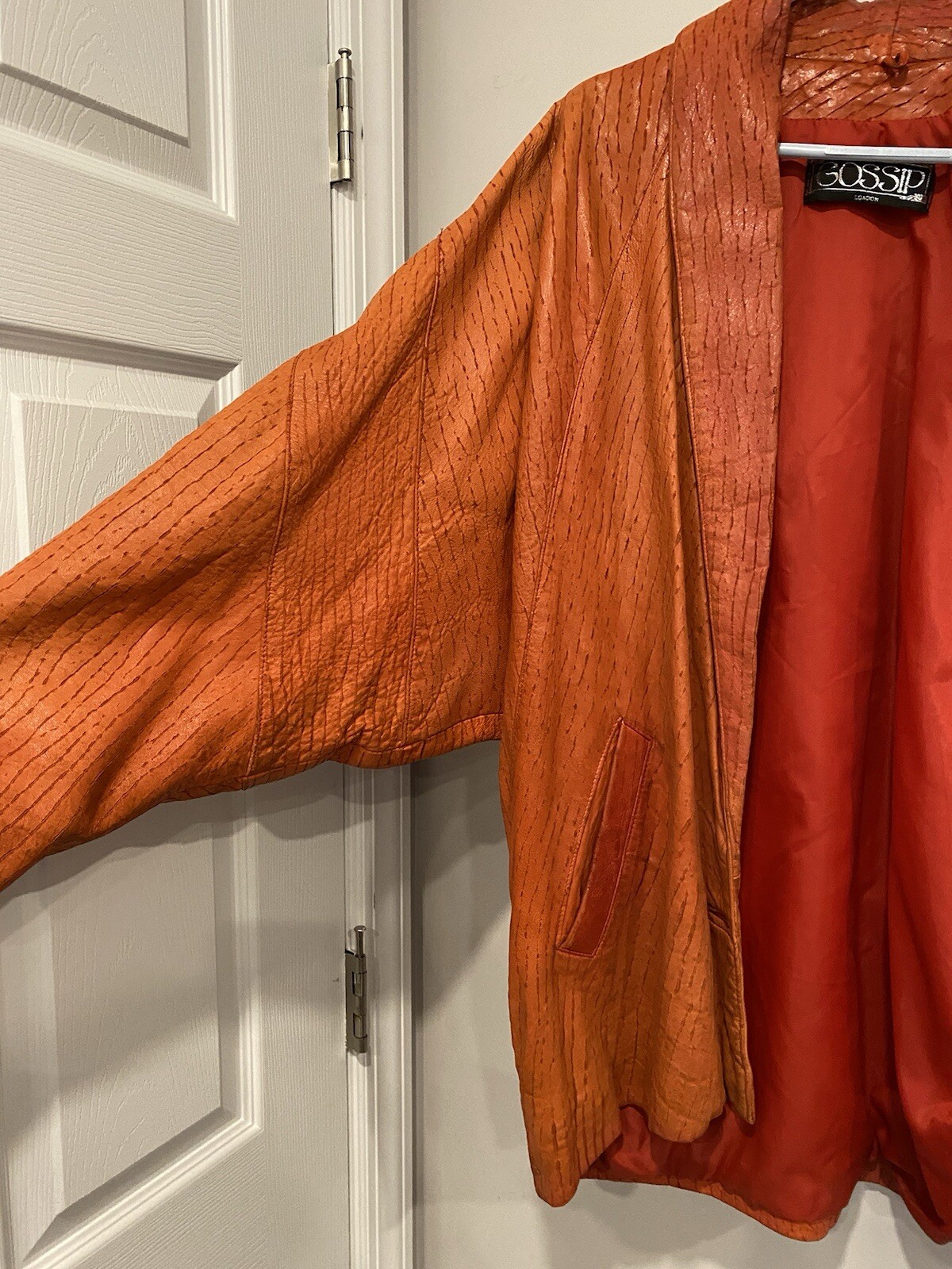 VTG Rare 80s Gossip London Oversized Orange-Red Leather Jacket W/ Dolman Sleeves