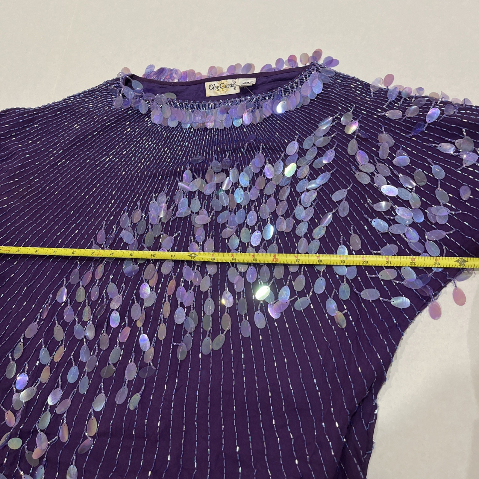 VTG OLEG CASSINI Royal Purple SEQUIN BEADED EMBELLISHED EVENING BLOUSE Size S