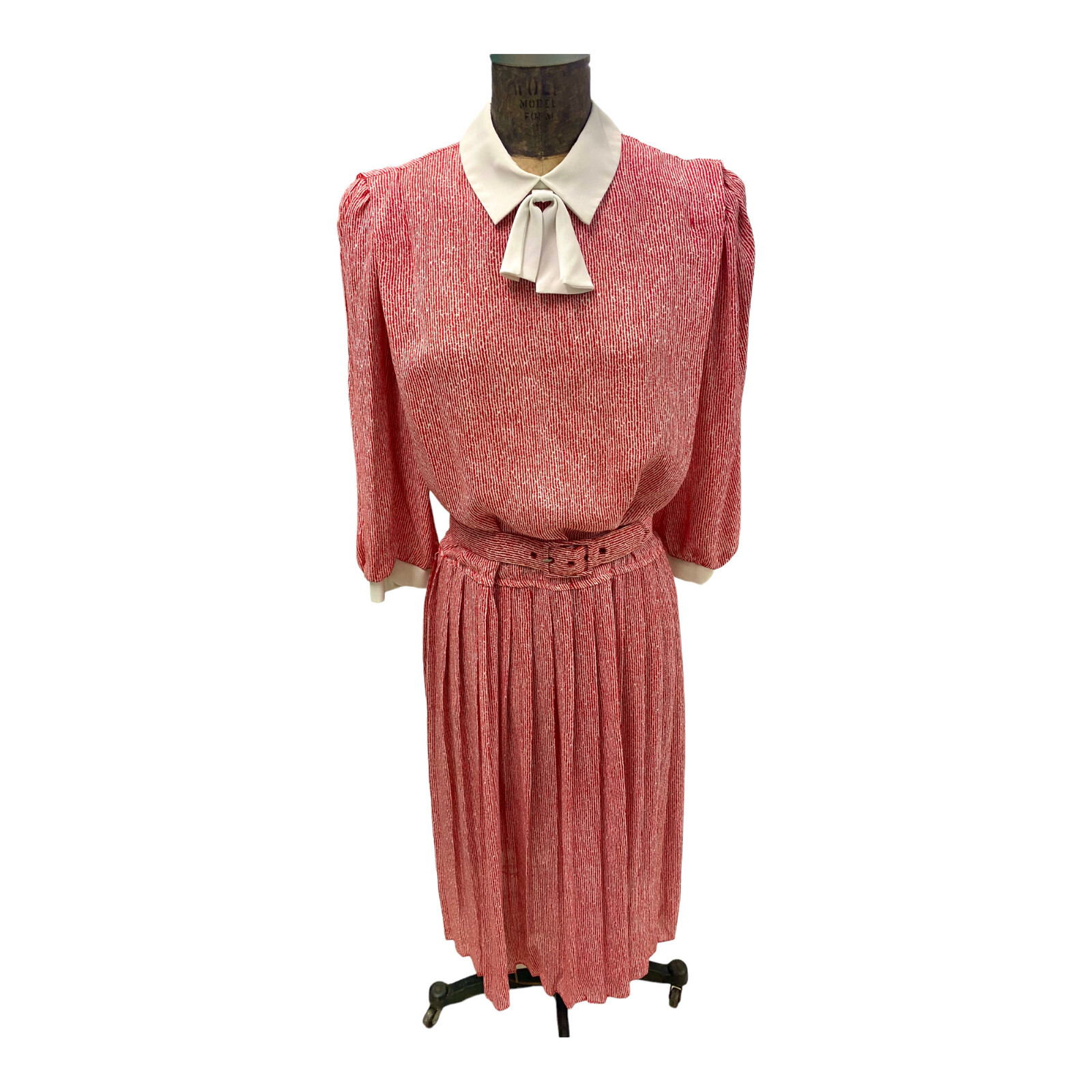 Vintage 1980s Alexis Fashion Inc Red White Secretarial Dress Large