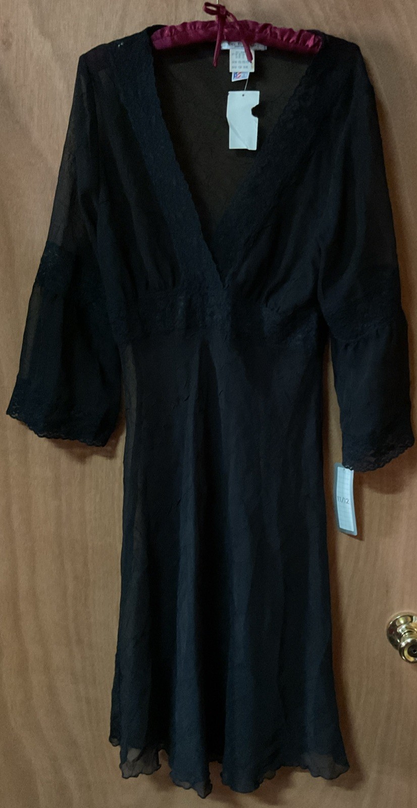 Vintage With Tags La Belle Black Sheer Dress Size 11 Lace Trimming