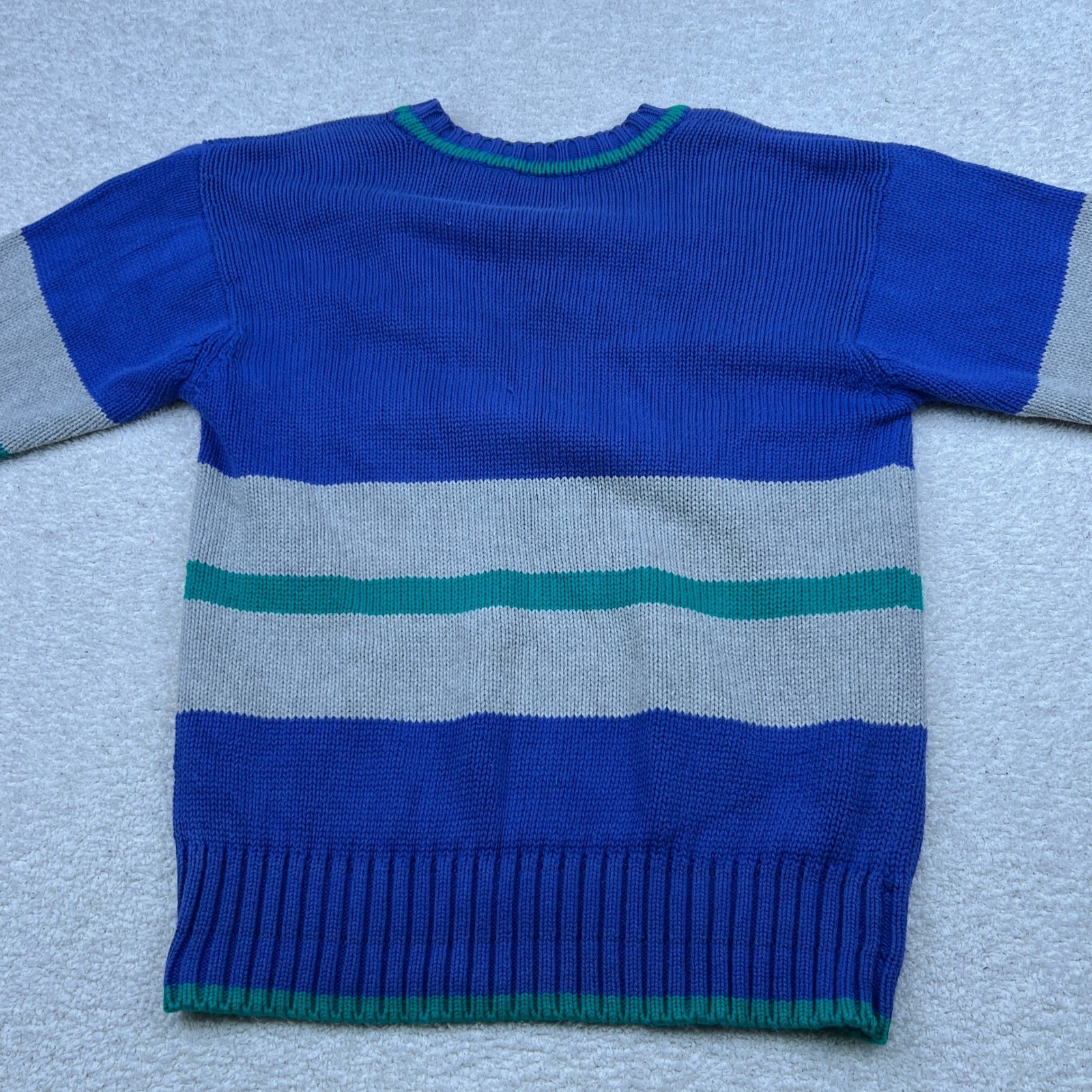 VTG LizSport Women Blue Striped V-Neck Cotton Knit Sweater Size S RN 52002