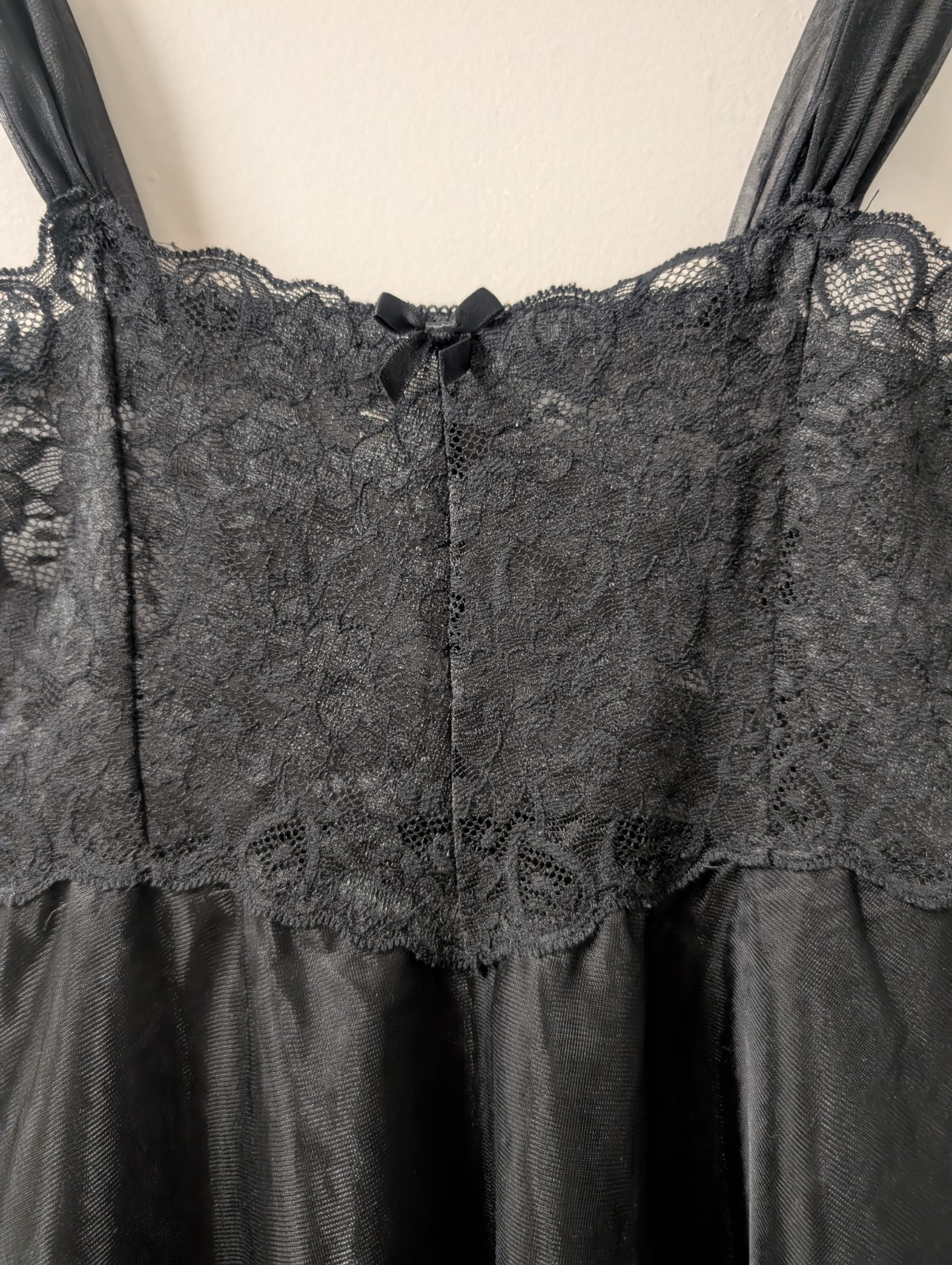 Vintage Je T’Aadore Black Double Nylon Babydoll Nightie Stretch Lace Bodice S/M