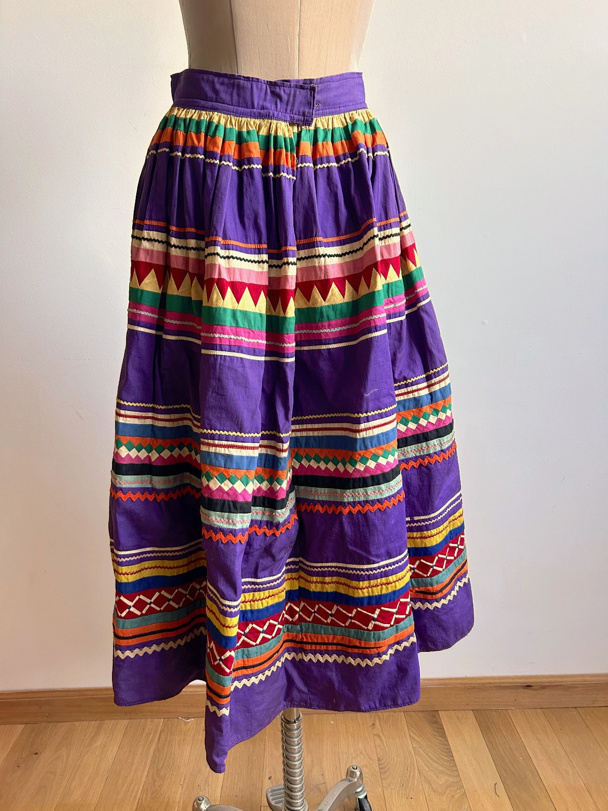 Vintage Colorful Native American Quilted Patchwork Skirt Seminole