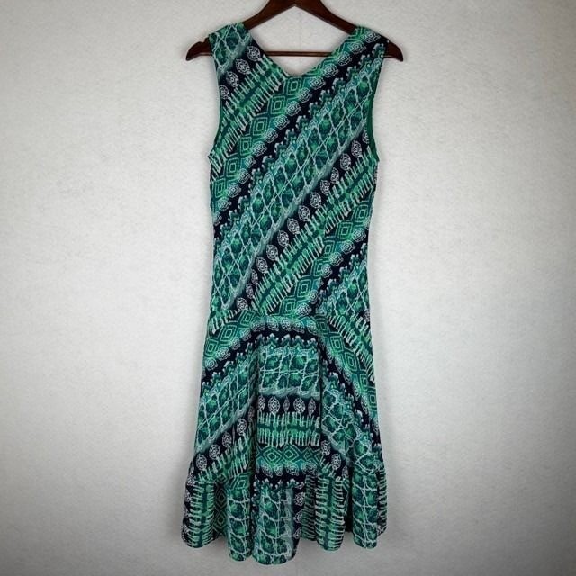 Rabbit rabbit Rabbit Designs Faux Wrap Dress Womens 12 Green Ikat Print Boho