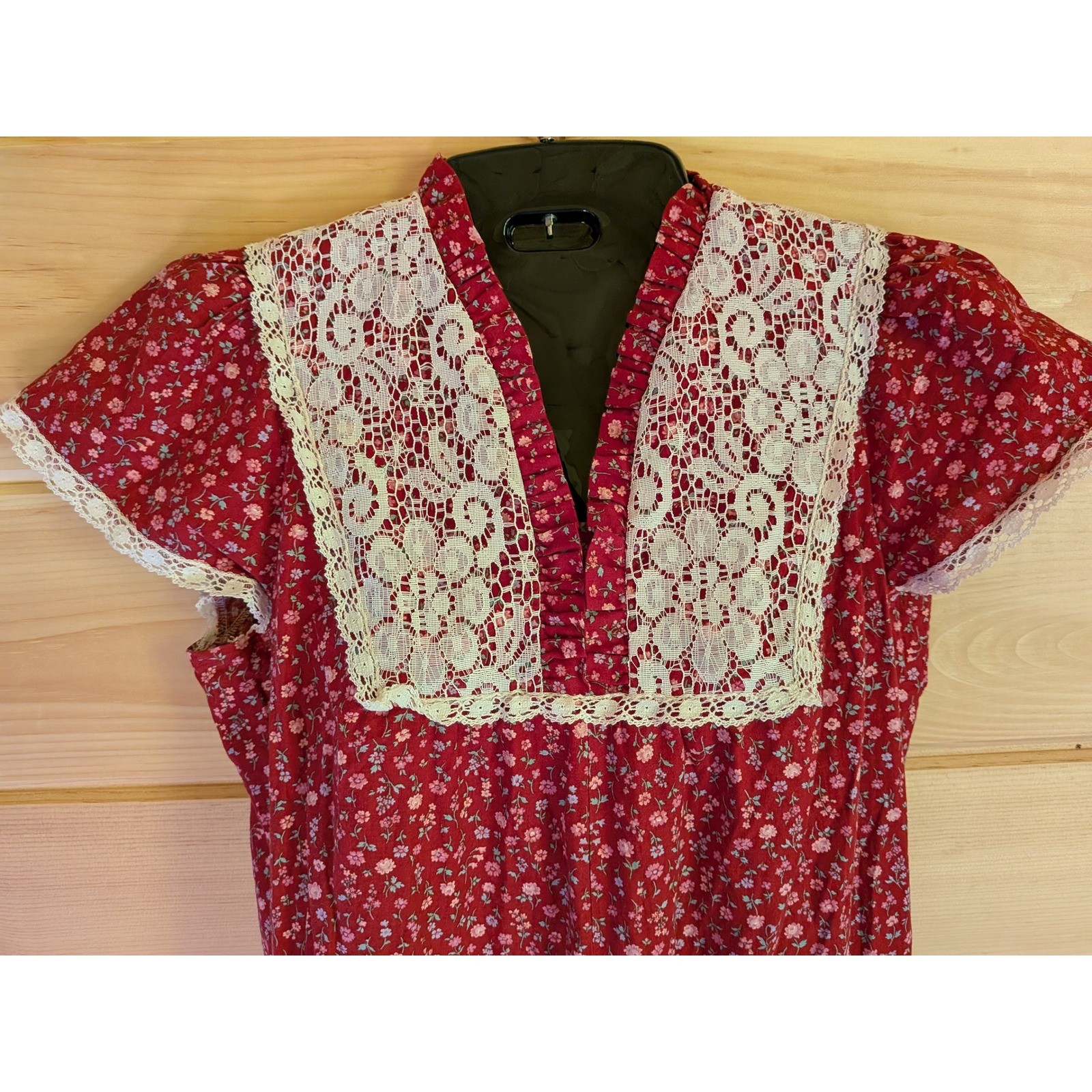 Vtg Liberty House Maxi Dress Sz 13 Cottagecore Prairie Boho Lace Ditsy Floral