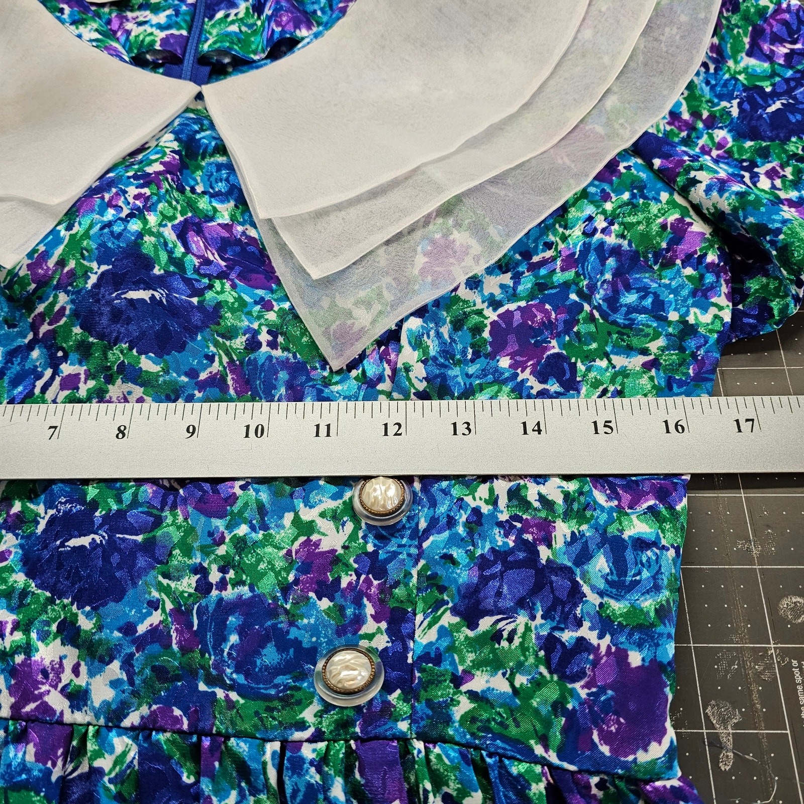 Vintage 80s Maggy Boutique Dress Size 10 Blue Floral Pleated Preppy Retro