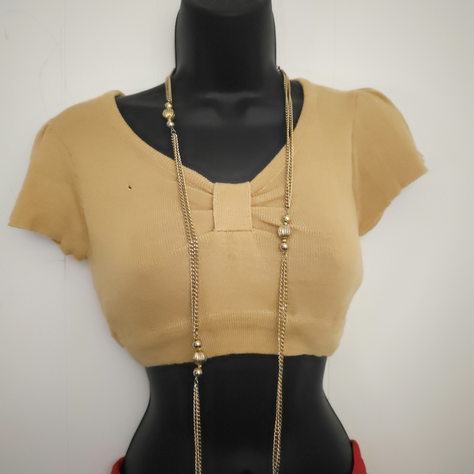 Vtg Bobbie Brooks 70s Knit Crop Top Distressed Festival Boho Sm Tan Beige As Is