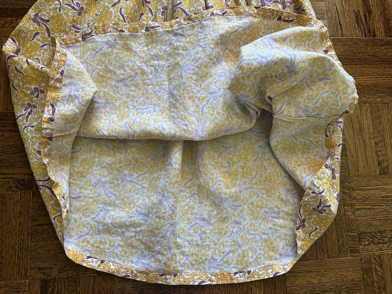 1930s 40s Feed Sack Skirt 28” Waist Yellow Floral Bows Fabric Cotton Prairie VTG