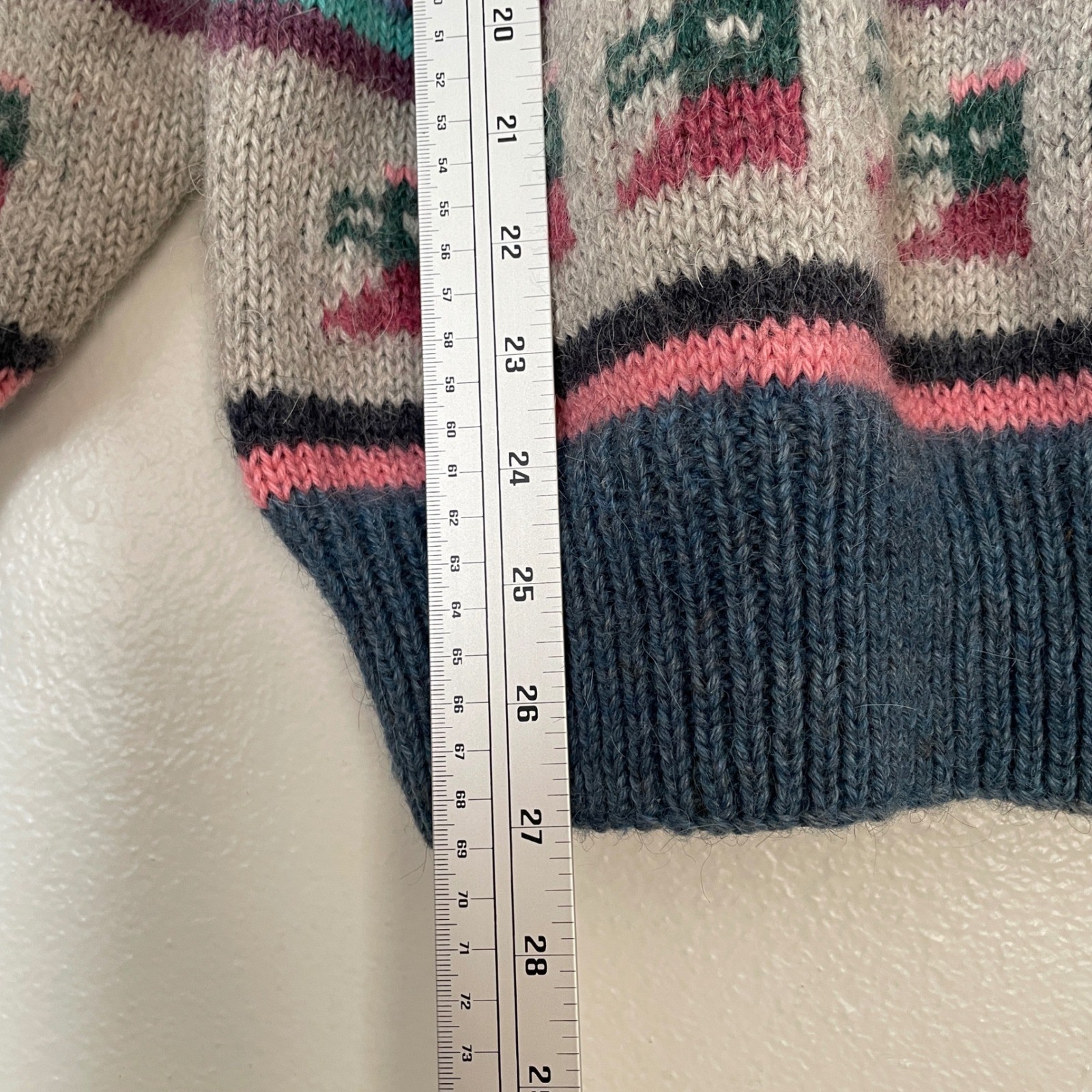 Vintage Hand Knit Wool Fair Isle Sweater Paper Doll Pattern Multi Color Chunky