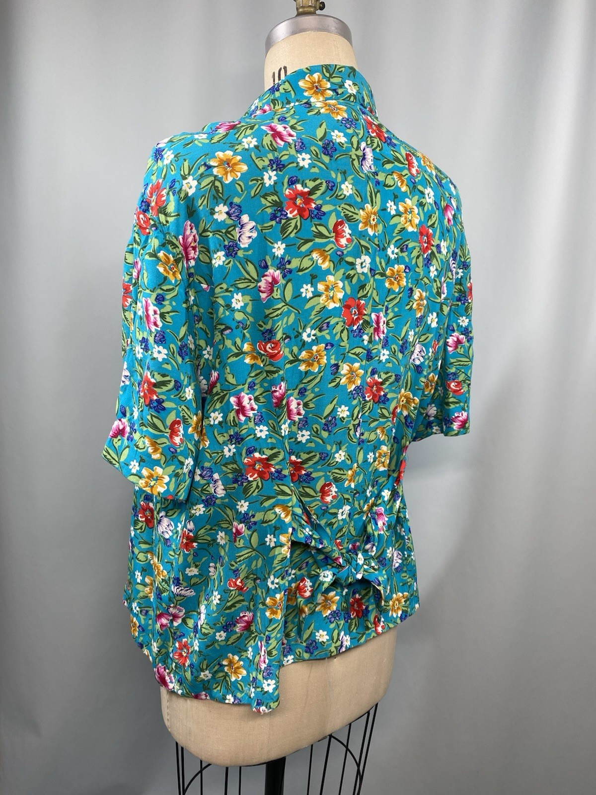 Vintage Blouse SIZE 22 floral teal MAGGY LONDON rayon 80s 90s