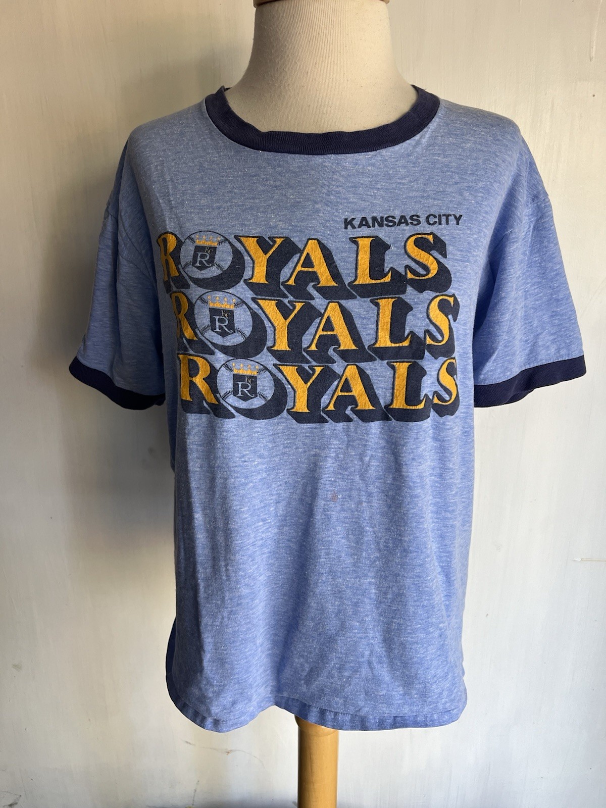 KANSAS CITY ROYALS Official Women’s Vintage 70s Boxy Artex Ringer T-Shirt Sz XL