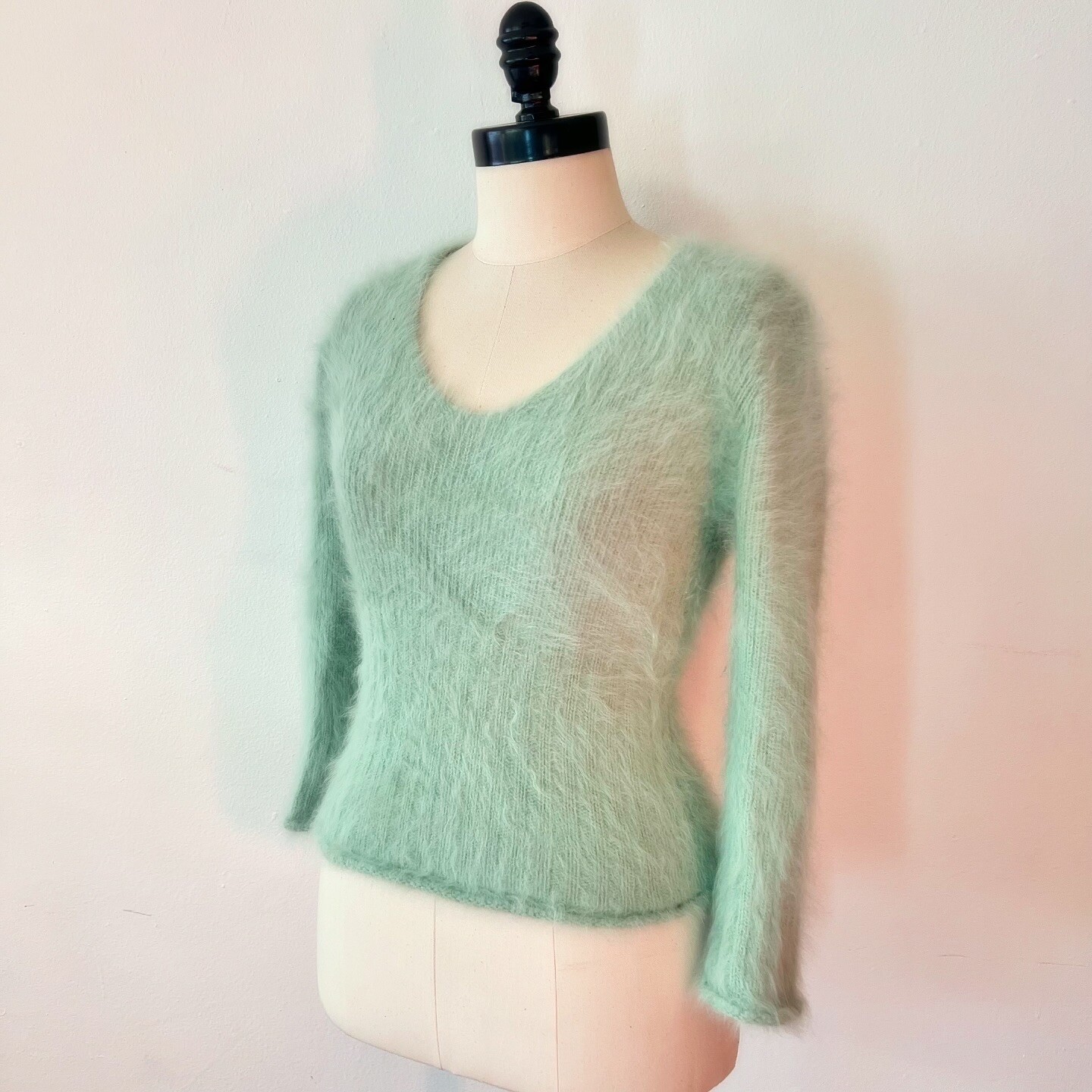 FLUFFY MINT GREEN 90s 1990’s Vintage Retro Grunge Fairycore Angora Sweater M