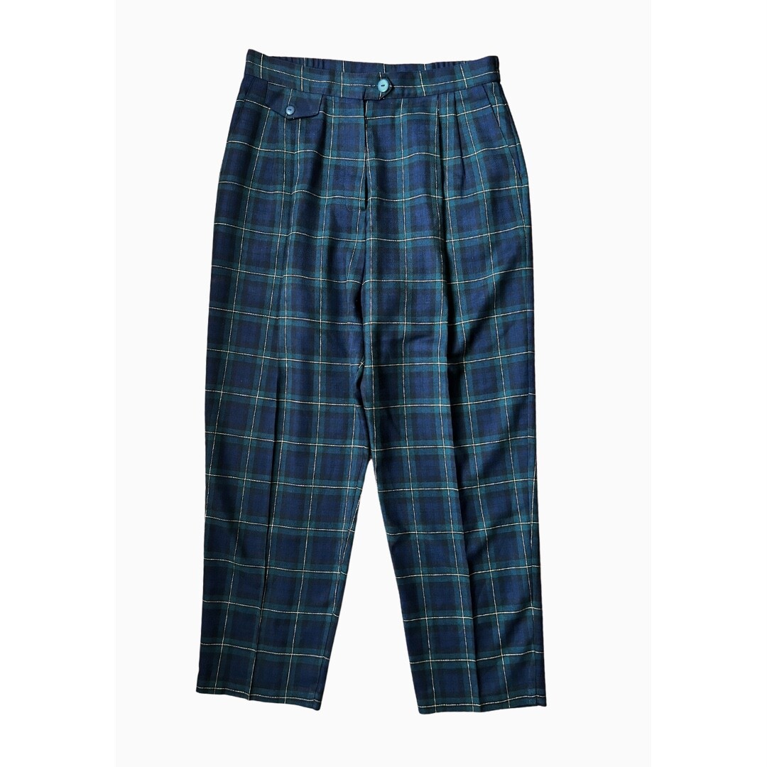 Vintage Four Seasons Womens Green and Blue Plaid Tartan Knit Trousers Pants 14
