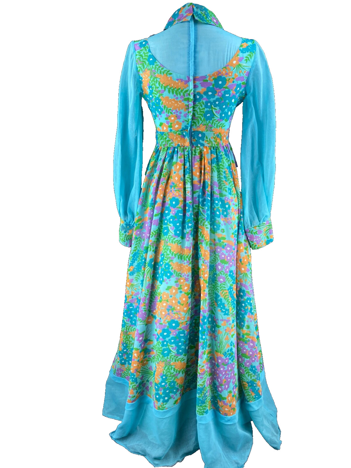 Vtg 60s MOD Maxi Dress XS/S Chiffon Flower Power Psychedelic Hippie Gown Floral