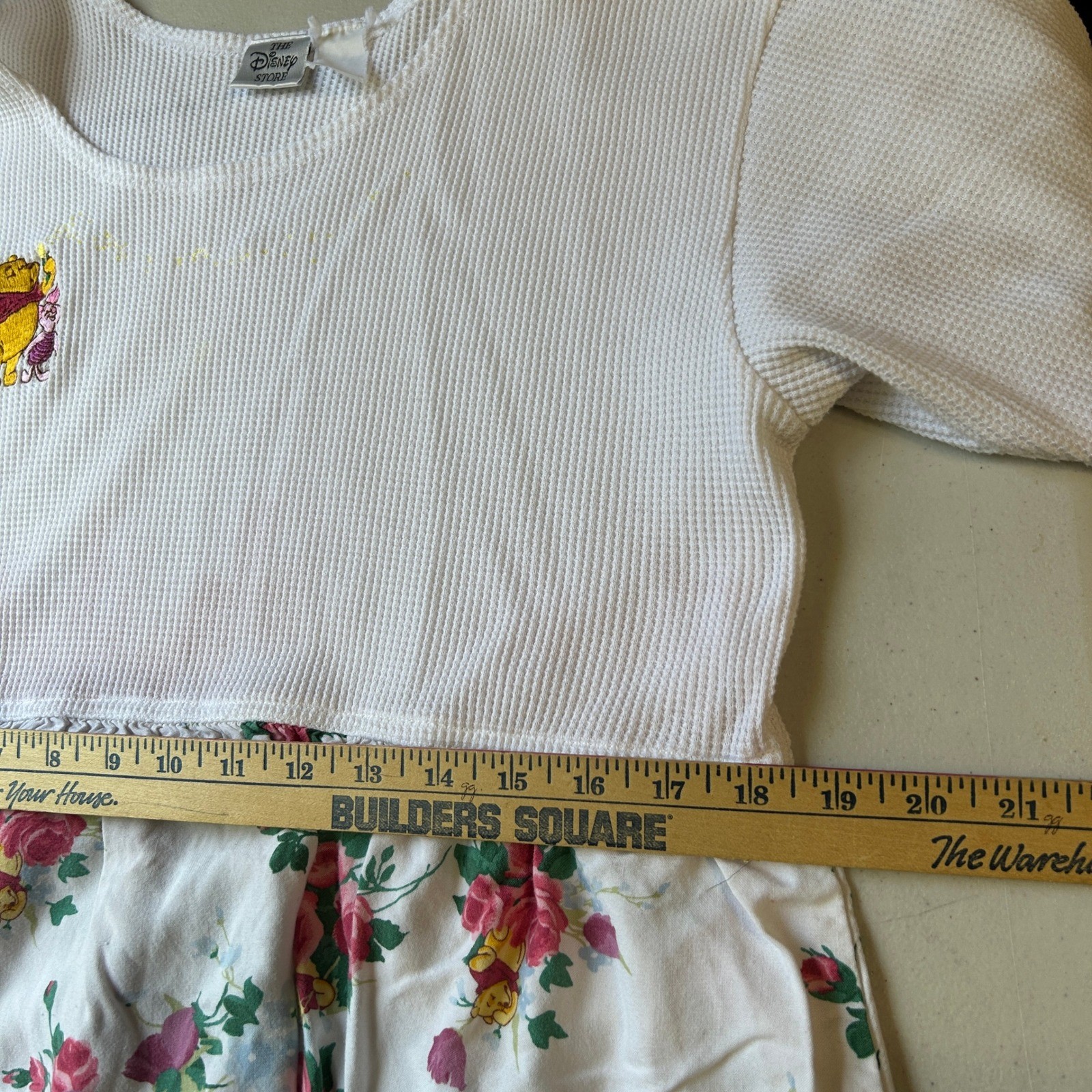 Disney Winnie the Pooh Dress Vintage White Floral Waffle Knit Maxi L