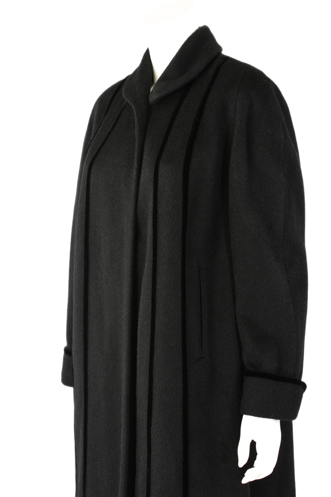 50s Vintage Womens S/M Black Wool Dress Coat Velvet Trim Fairmont Fashions